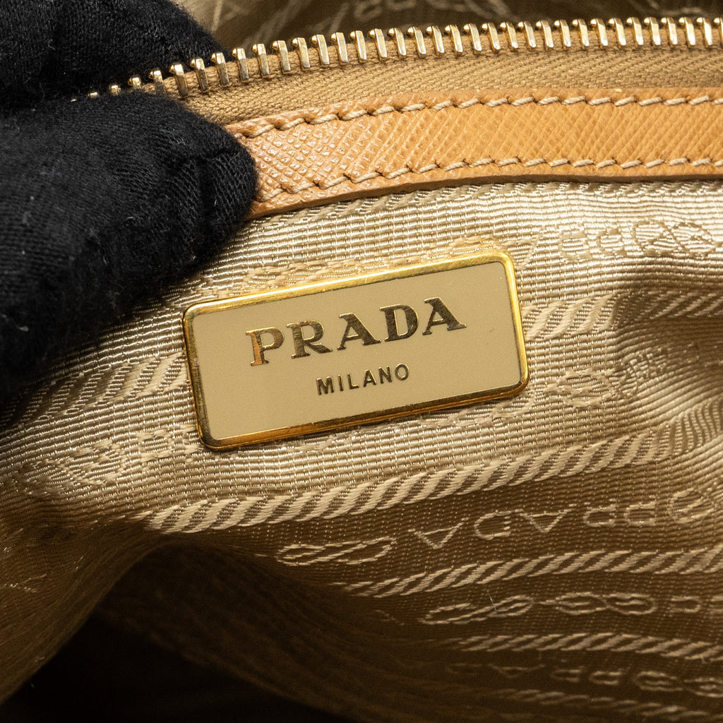 PRADA X LARGE DOUBLE ZIP TOTE BAG SAFFIANO CALFSKIN CARAMEL GHW