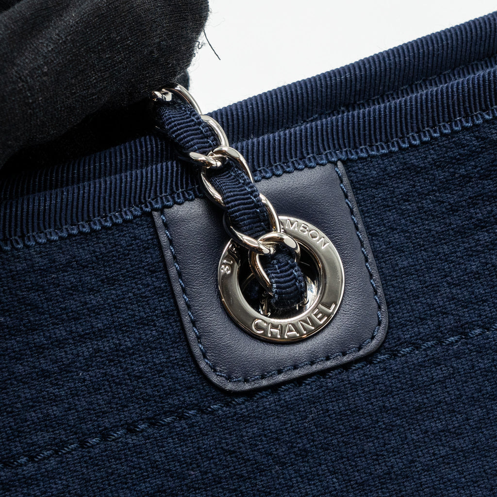 CHANEL DEAUVILLE TOTE BAG CANVAS NAVY SHW(MICROCHIP)