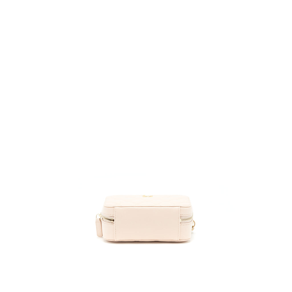 CHANEL PEARL CRUSH MINI CAMERA CASE WITH CHAIN LAMBSKIN LIGHT BEIGE GHW