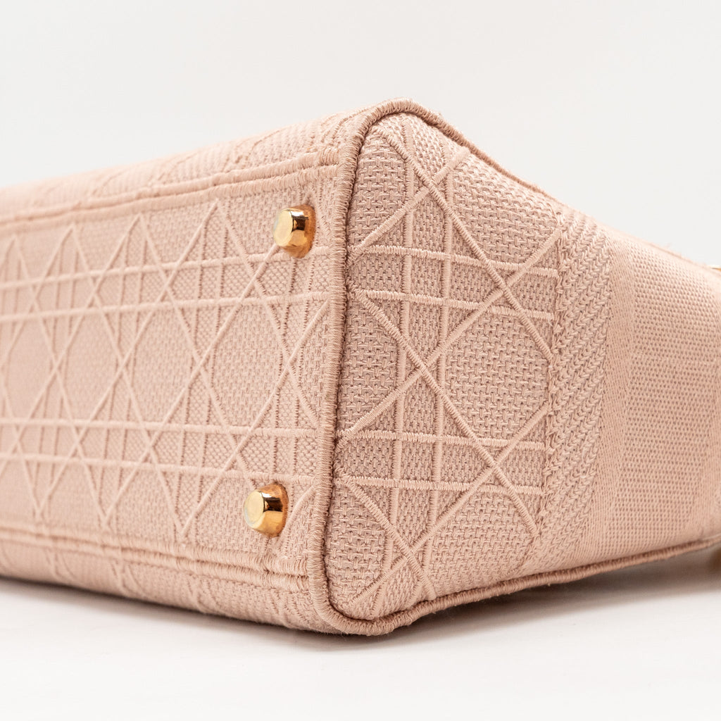 DIOR MEDIUM LADY D-LITE BAG CANNAGE EMBROIDERY ROSEWOOD PINK HARDWARE
