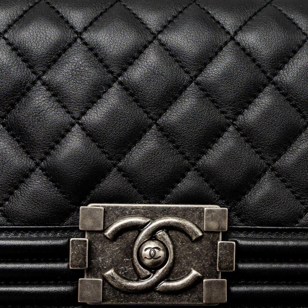 CHANEL SMALL BOY BAG CALFSKIN BLACK RUTHENIUM SILVER HARDWARE