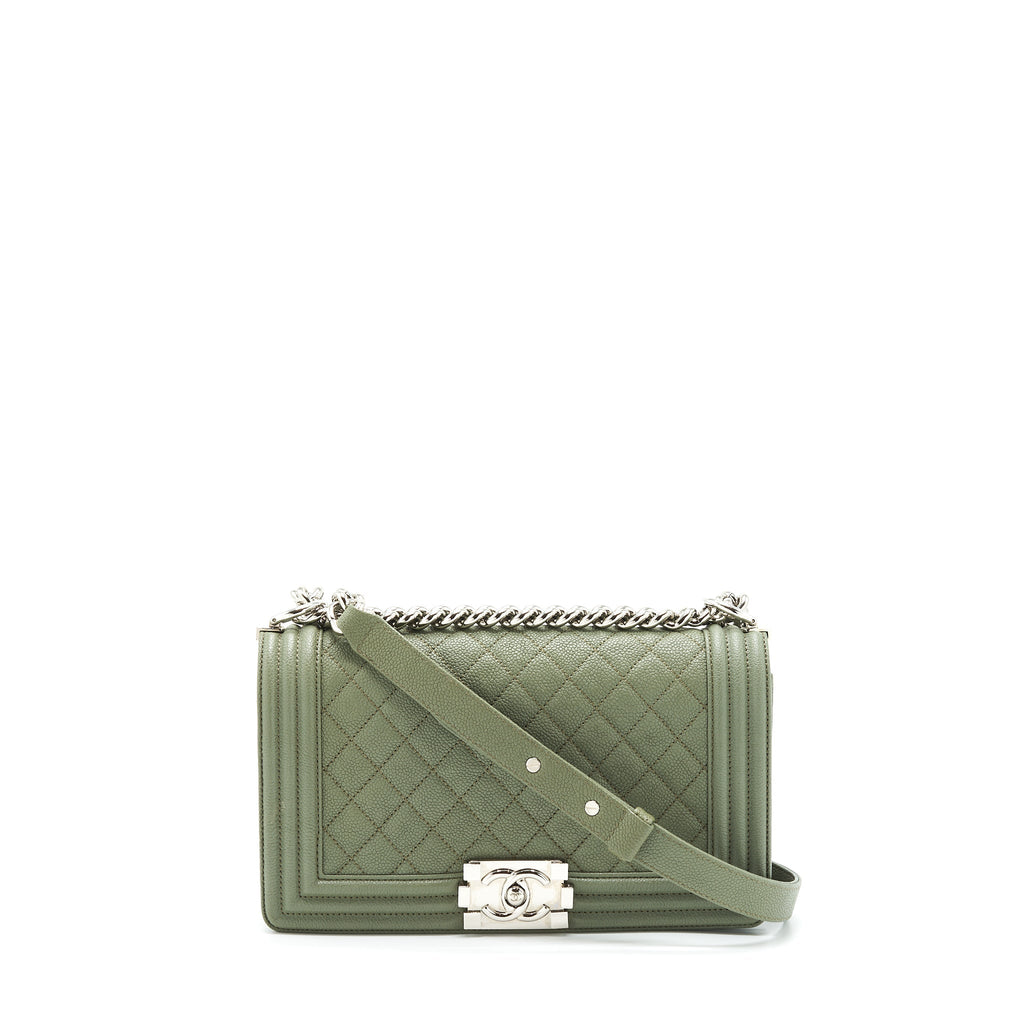 CHANEL MEDIUM BOY BAG CAVIAR LIGHT GREEN LGHW