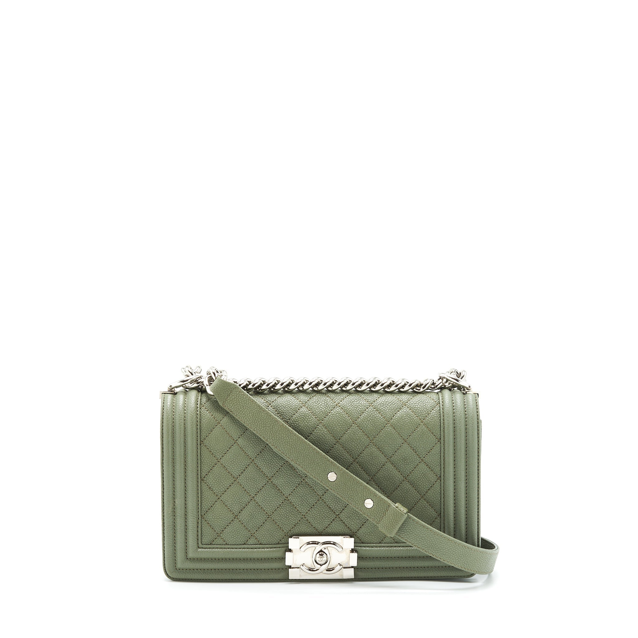 CHANEL MEDIUM BOY BAG CAVIAR LIGHT GREEN LGHW