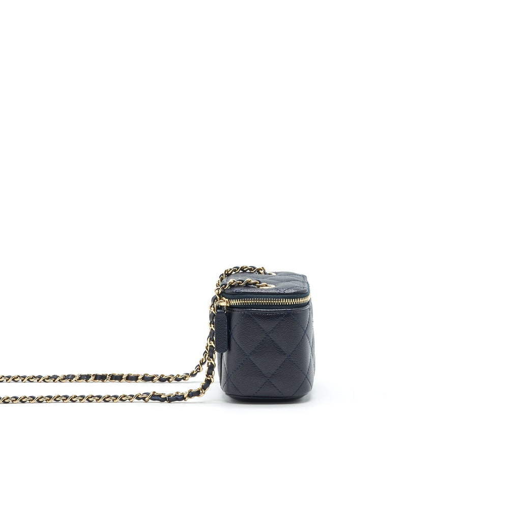CHANEL SMALL VANITY WITH CHAIN NAVY BLUE WITH LGHW