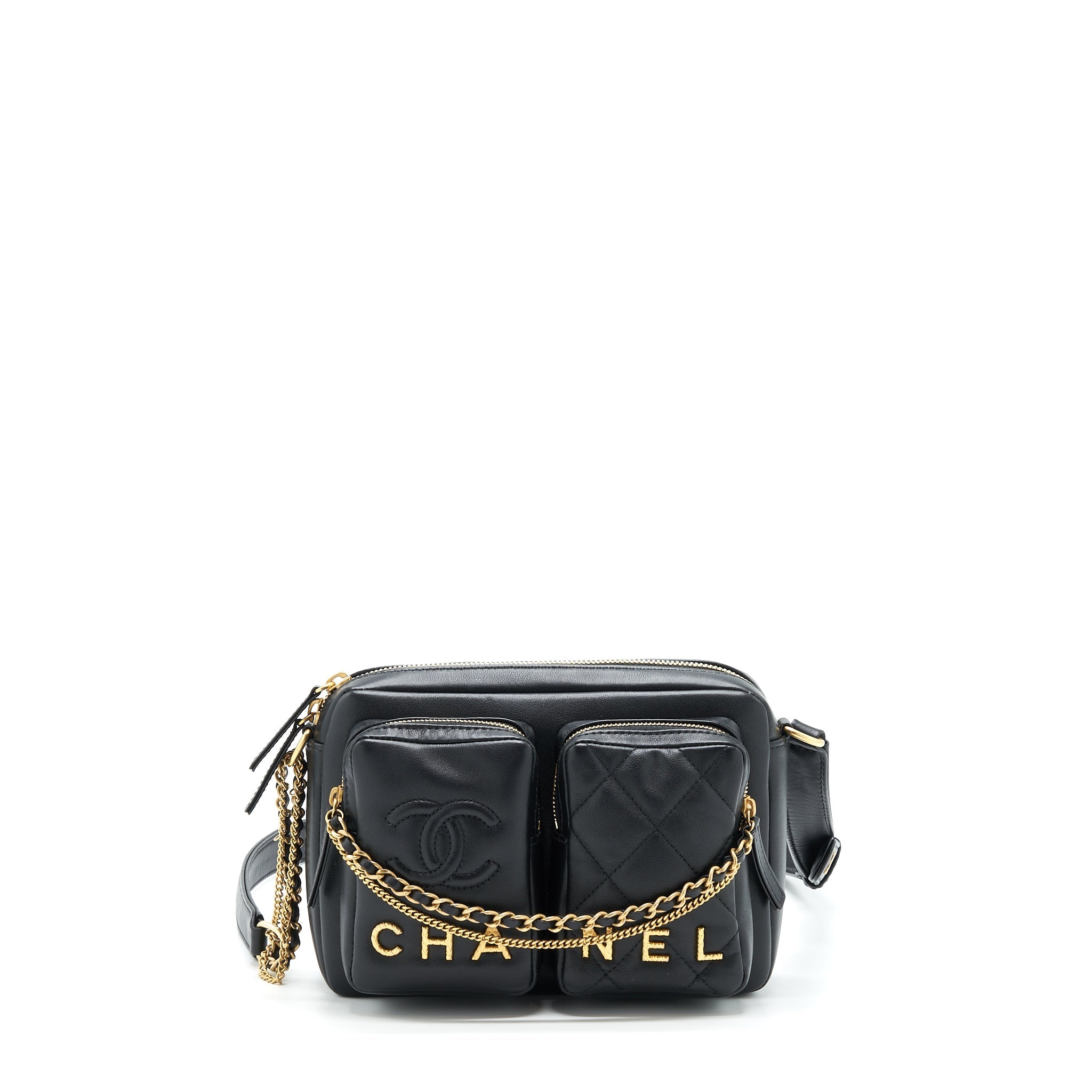 CHANEL 22C CAMERA BAG CALFSKIN BLACK GHW(MICROCHIP)