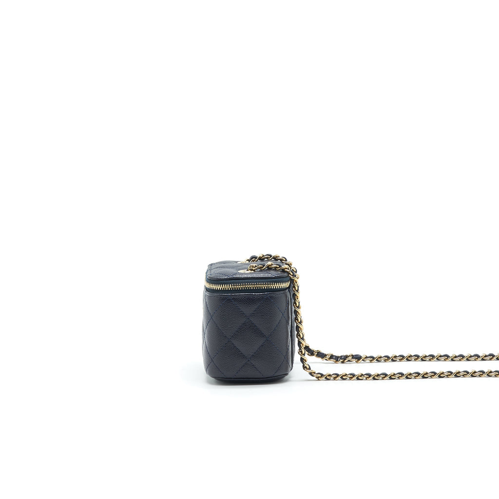 CHANEL SMALL VANITY WITH CHAIN NAVY BLUE WITH LGHW