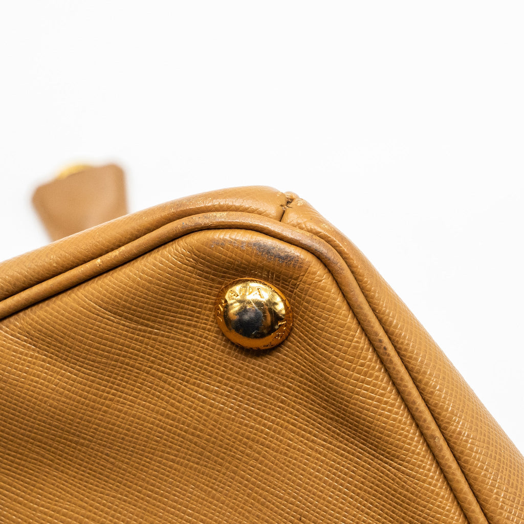 PRADA X LARGE DOUBLE ZIP TOTE BAG SAFFIANO CALFSKIN CARAMEL GHW