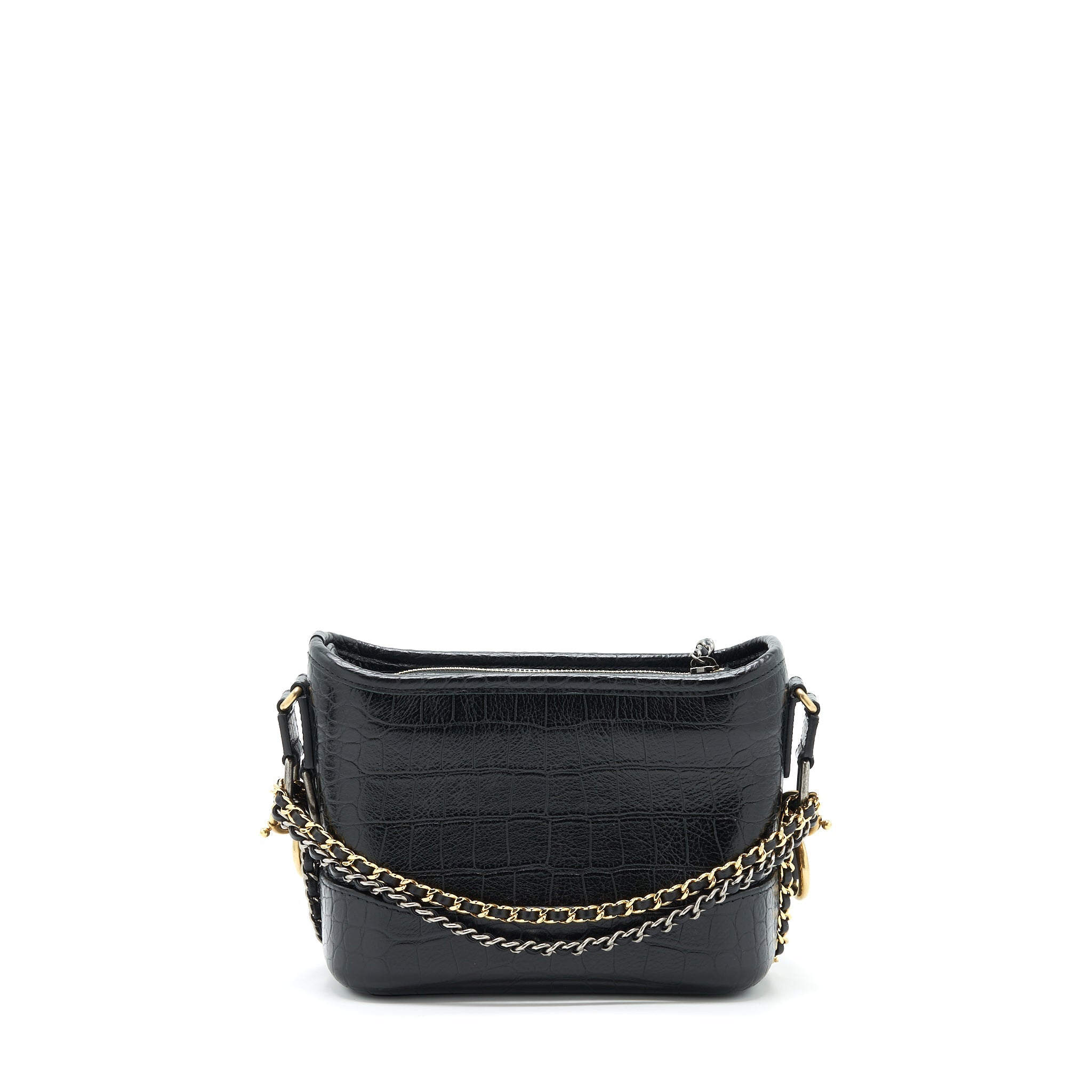 CHANEL SMALL GABRIELLE HOBO BAG CROCODILE EMBOSSED CALFSKIN BLACK MULTICOLOUR HARDWARE