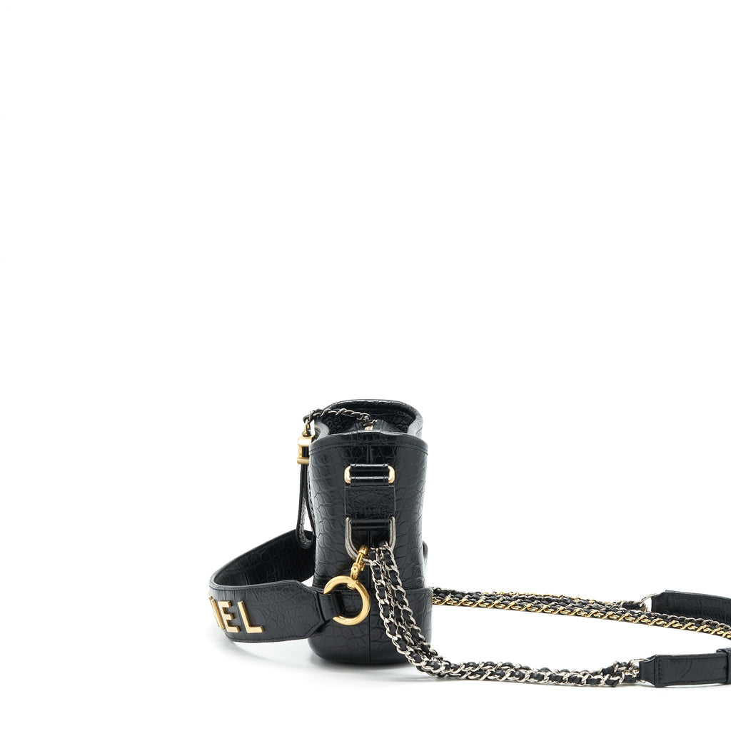 CHANEL SMALL GABRIELLE HOBO BAG CROCODILE EMBOSSED CALFSKIN BLACK MULTICOLOUR HARDWARE