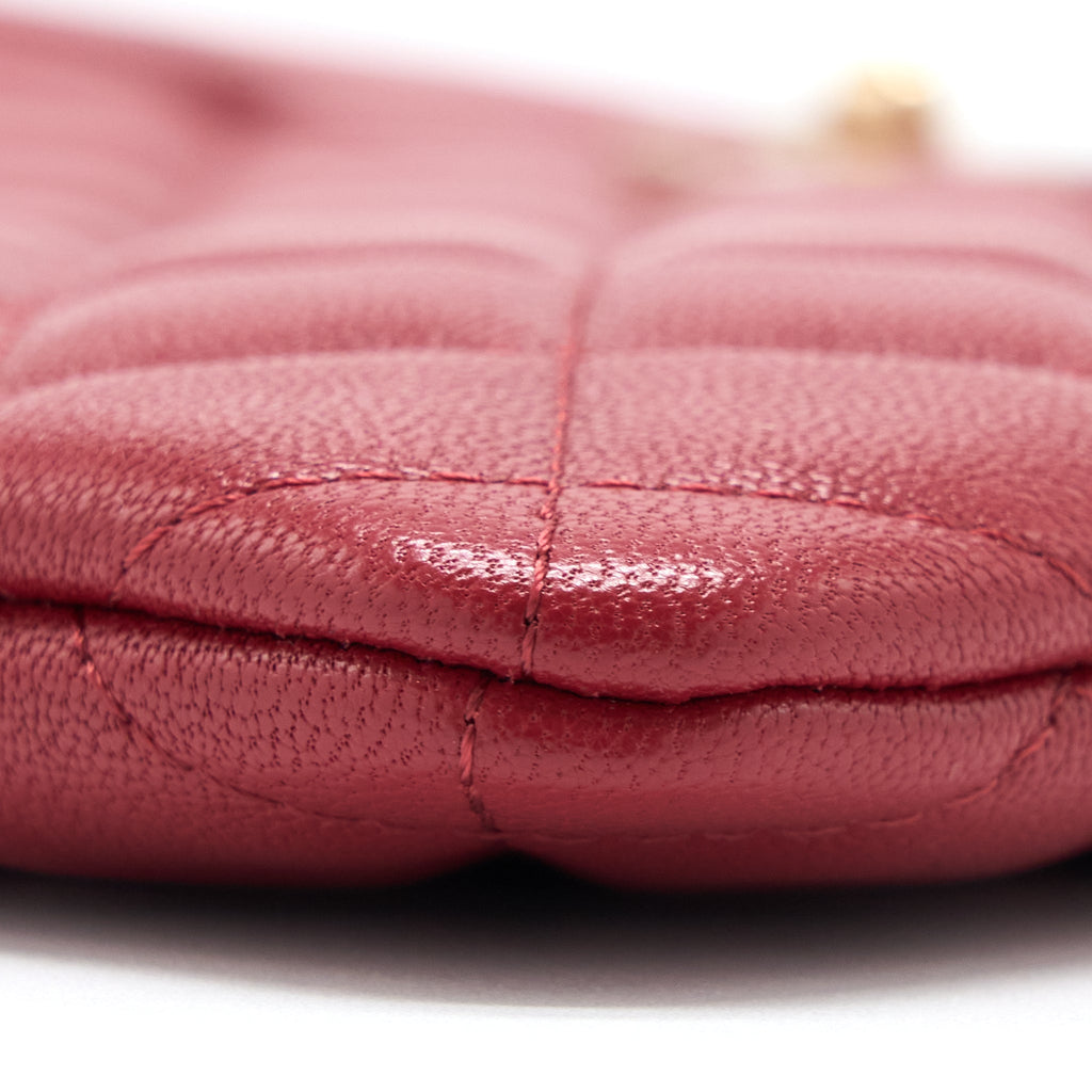 CHANEL CC LOGO QUILTED ZIP POUCH/CLUTCH CALFSKIN RED GHW