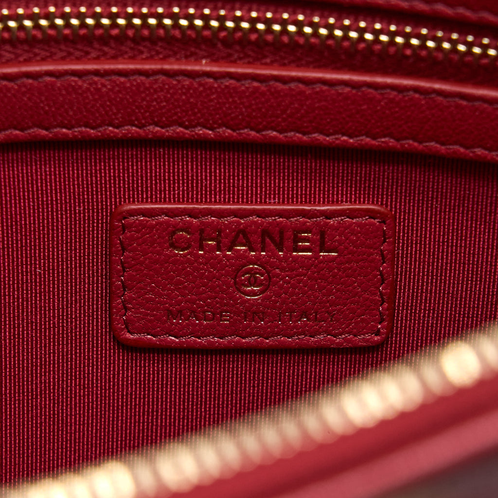 CHANEL CC LOGO QUILTED ZIP POUCH/CLUTCH CALFSKIN RED GHW