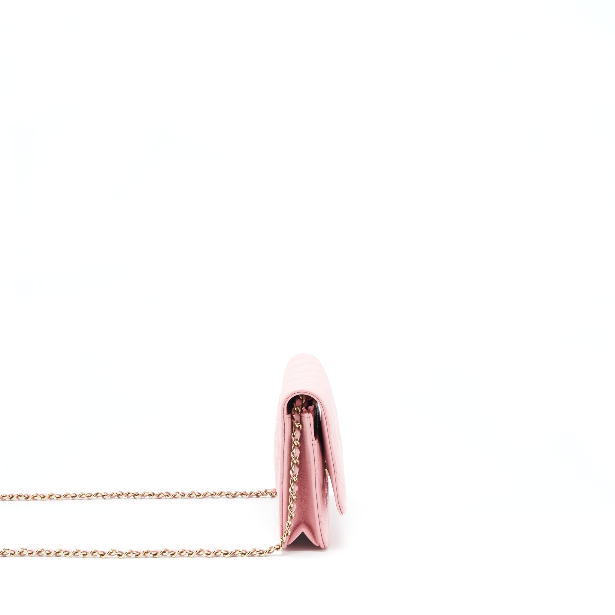 CHANEL 22C CLASSIC WALLET ON CHAIN CAVIAR PINK LGHW (MICROCHIP)