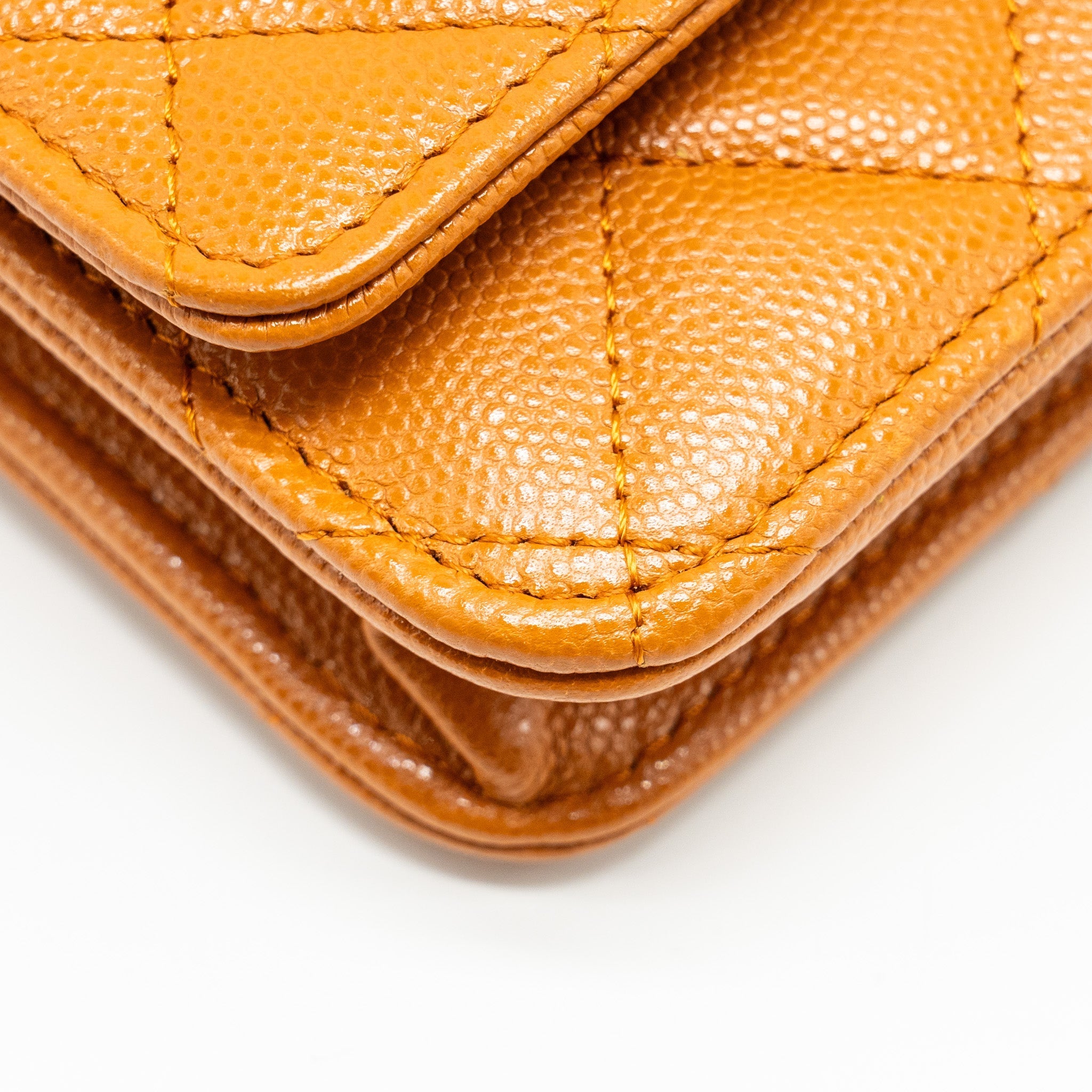 CHANEL CLASSIC WALLET ON CHAIN CAVIAR LIGHT BROWN LGHW (MICROCHIP)