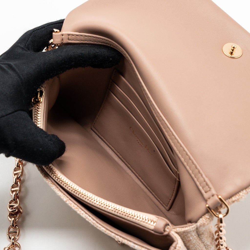 DIOR CARO POUCH CANVAS LIGHT PINK WITH PINK HARDWARE