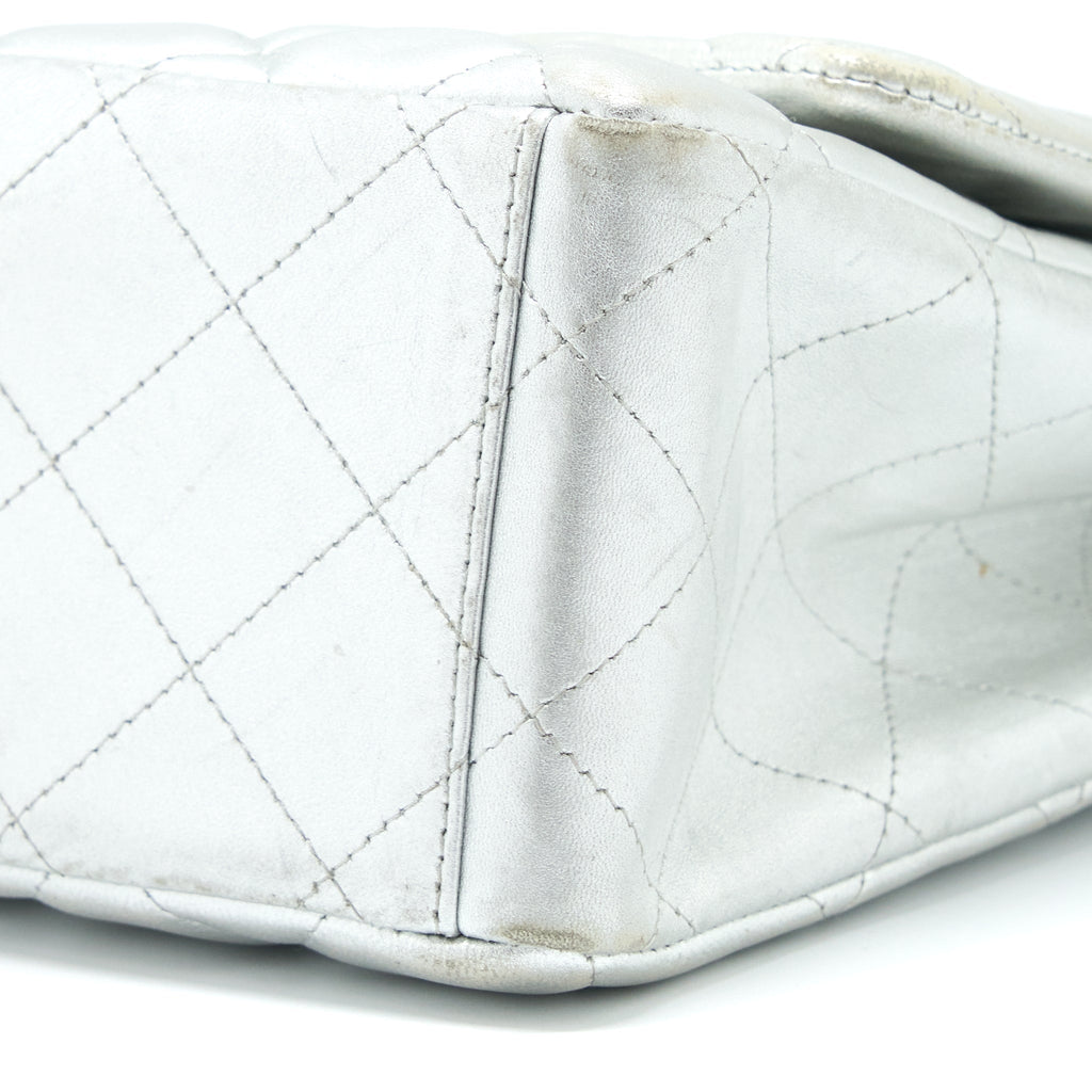 CHANEL MAXI CLASSIC SINGLE FLAP BAG LAMBSKIN SILVER SHW