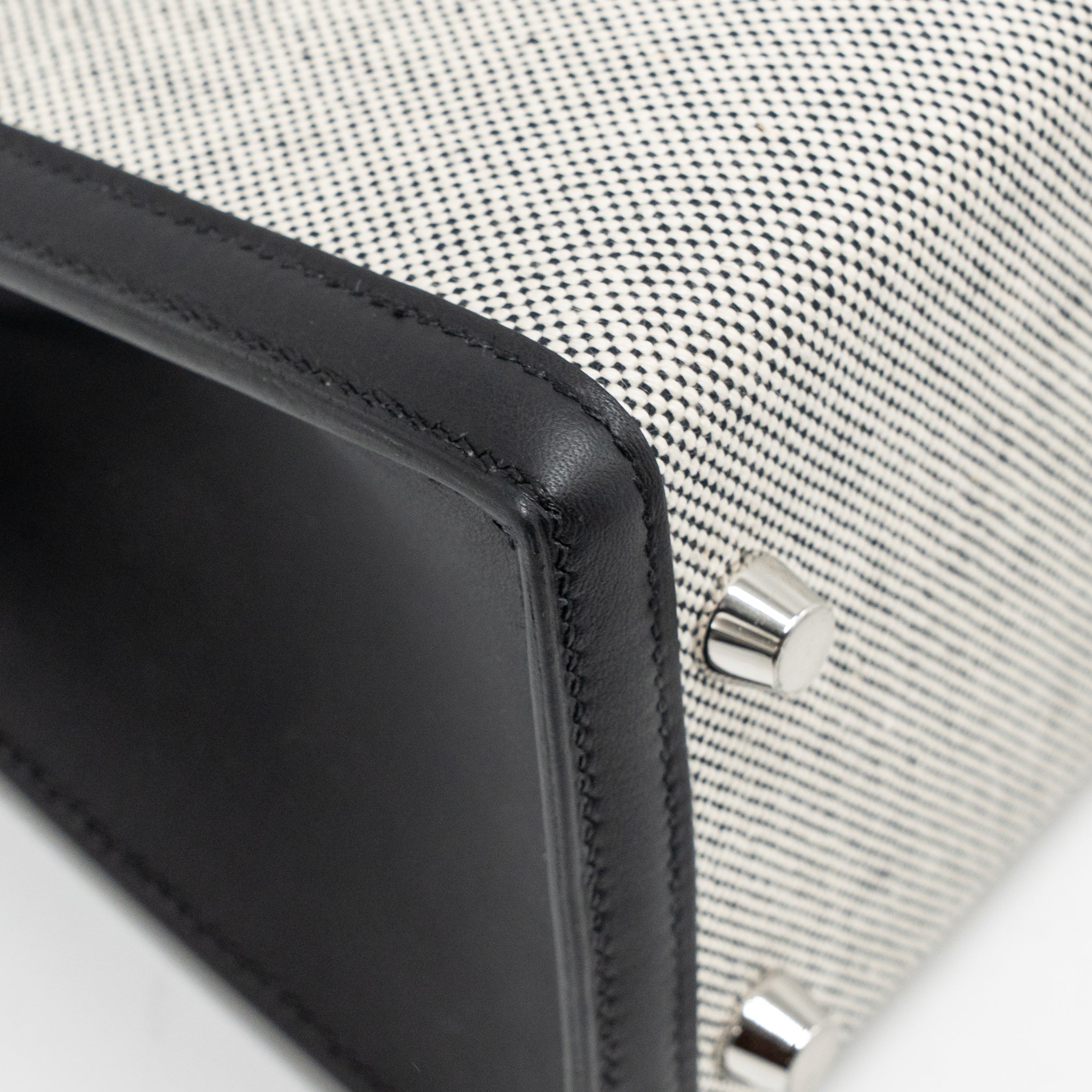 HERMES KELLY 25 SELLIER TOILE H/SWIFT ECRU-BLACK/BLACK SHW