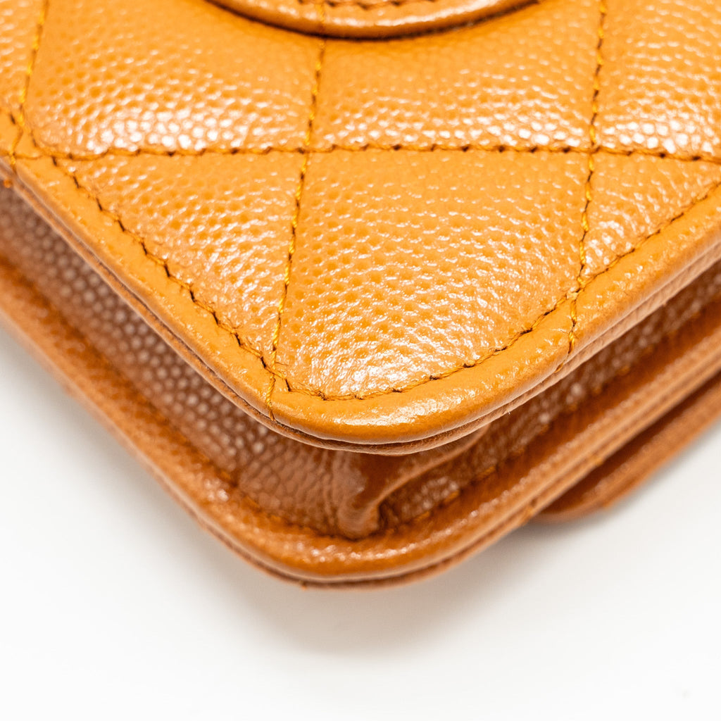 CHANEL CLASSIC WALLET ON CHAIN CAVIAR LIGHT BROWN LGHW (MICROCHIP)