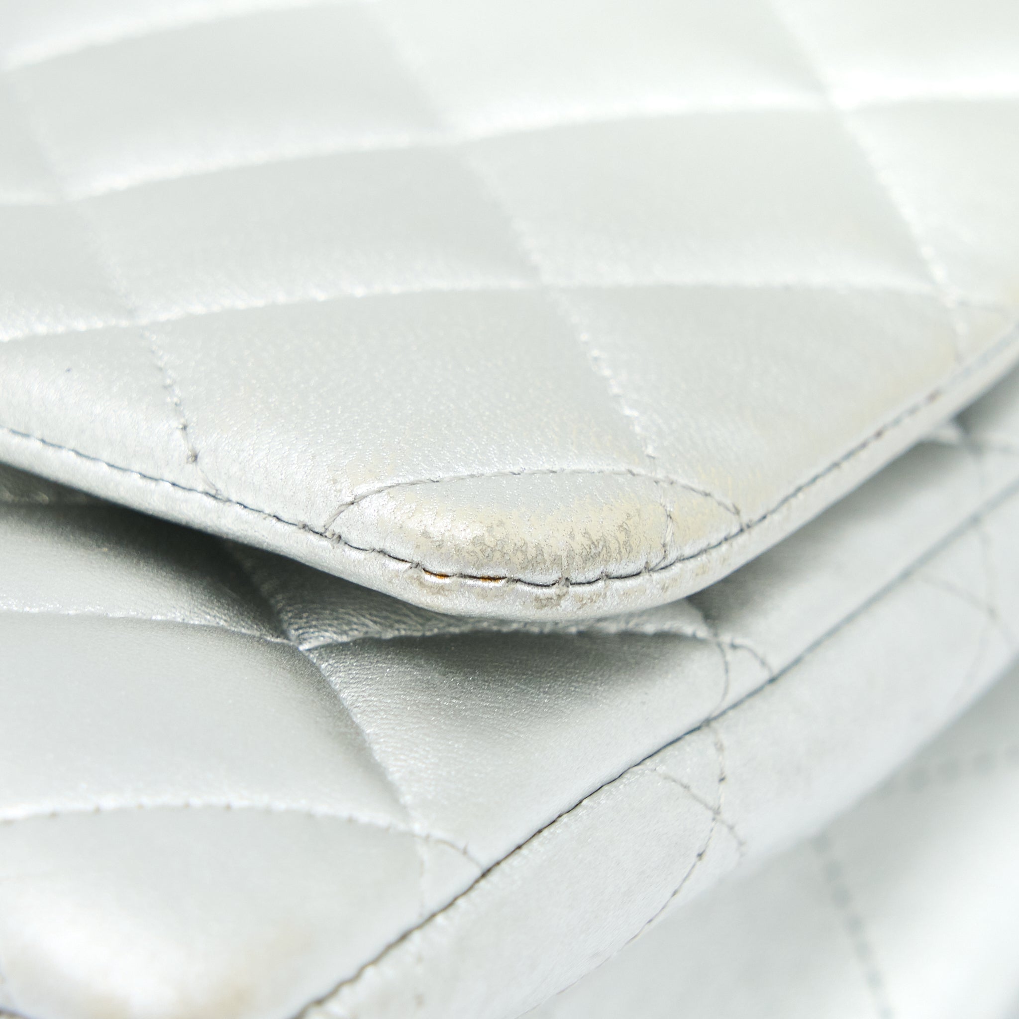 CHANEL MAXI CLASSIC SINGLE FLAP BAG LAMBSKIN SILVER SHW