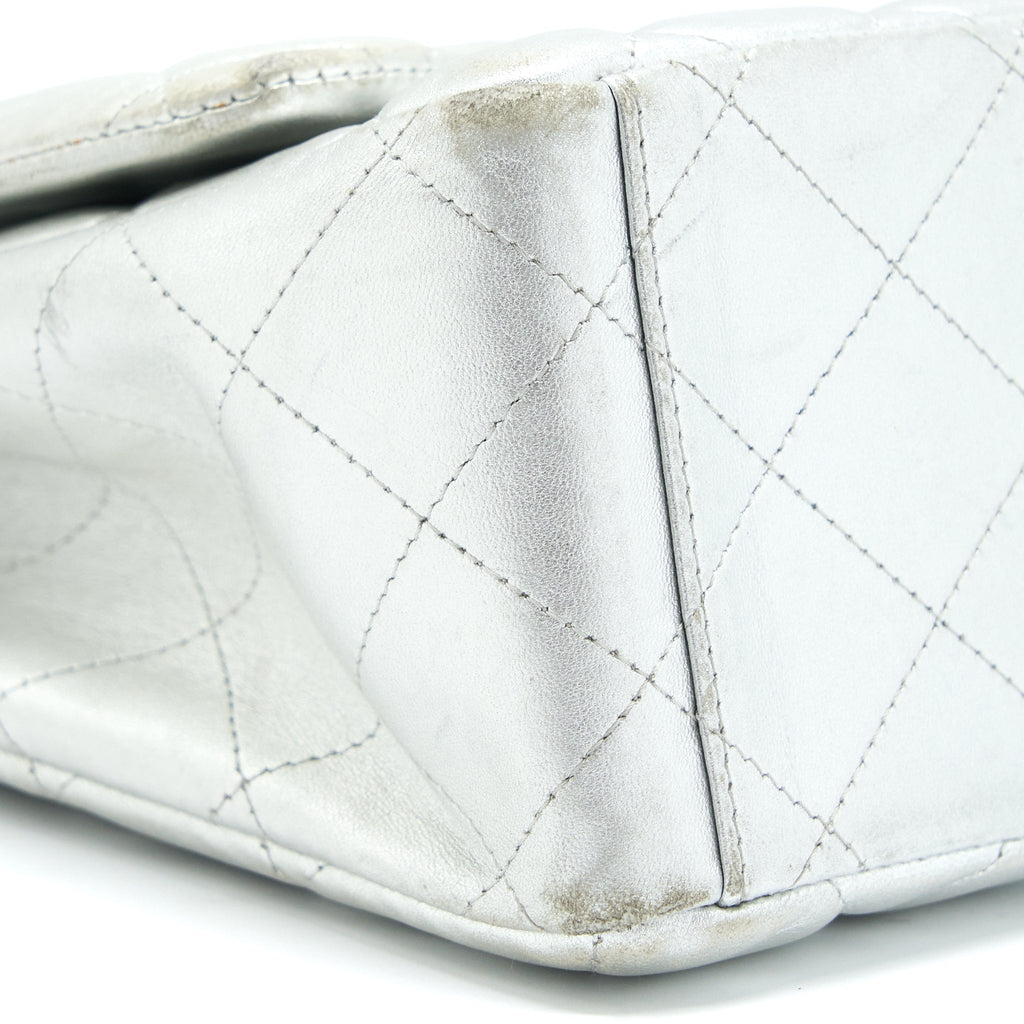 CHANEL MAXI CLASSIC SINGLE FLAP BAG LAMBSKIN SILVER SHW