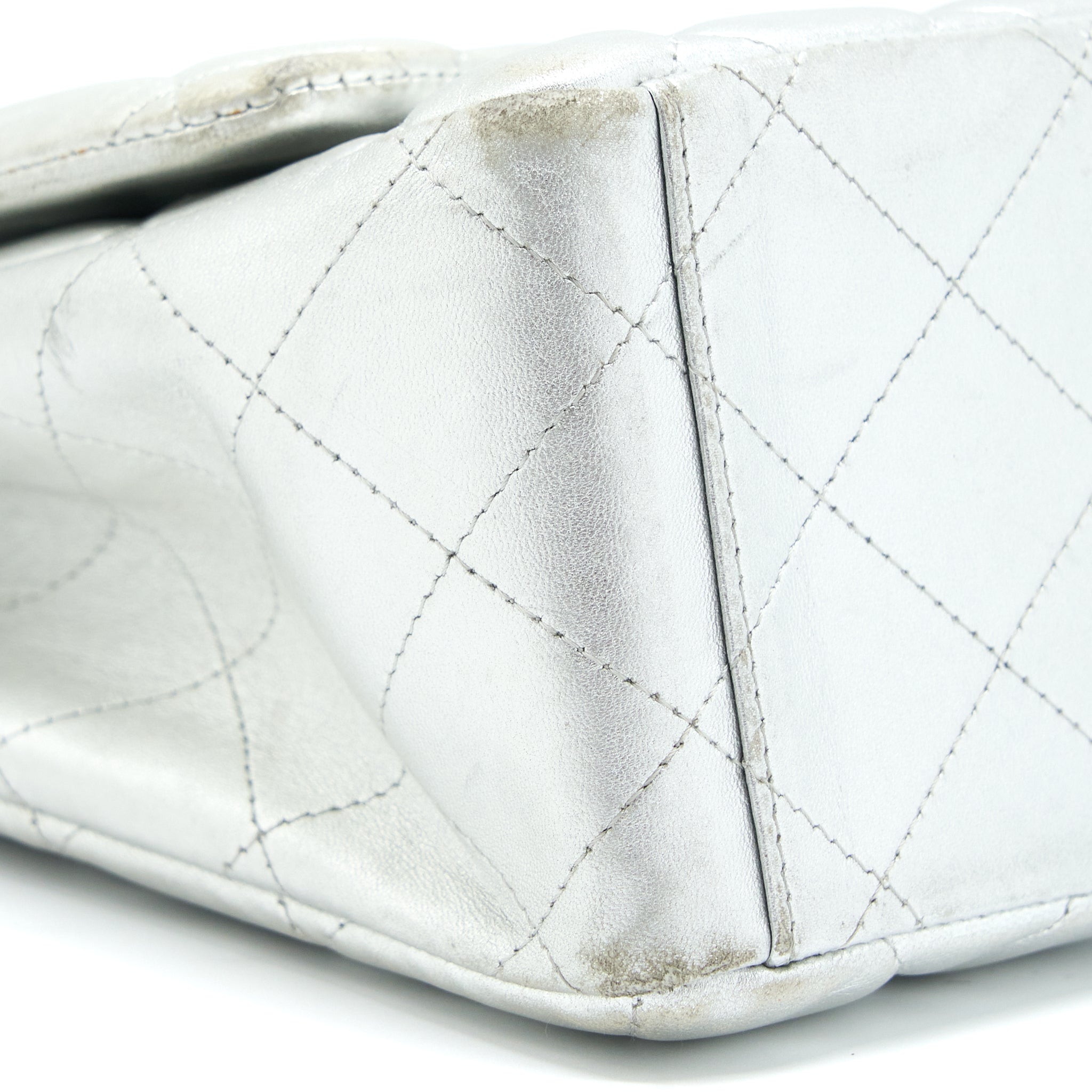 CHANEL MAXI CLASSIC SINGLE FLAP BAG LAMBSKIN SILVER SHW