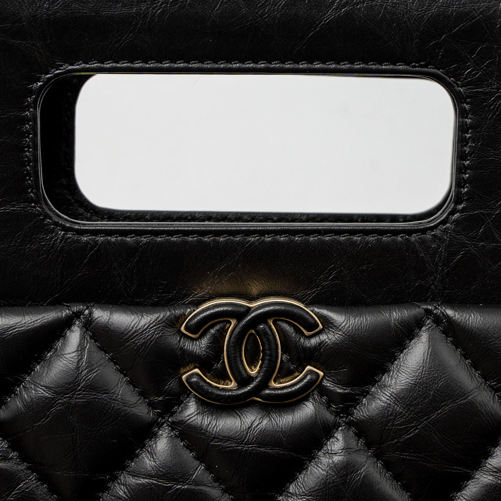 CHANEL 23S CLUTCH BAG WITH CHAIN CALFSKIN BLACK BRUSHED GHW (MICROCHIP)