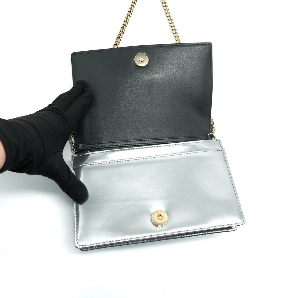 DIOR DIORAMA WALLET ON CHAIN IN METALLIC SILVER GHW