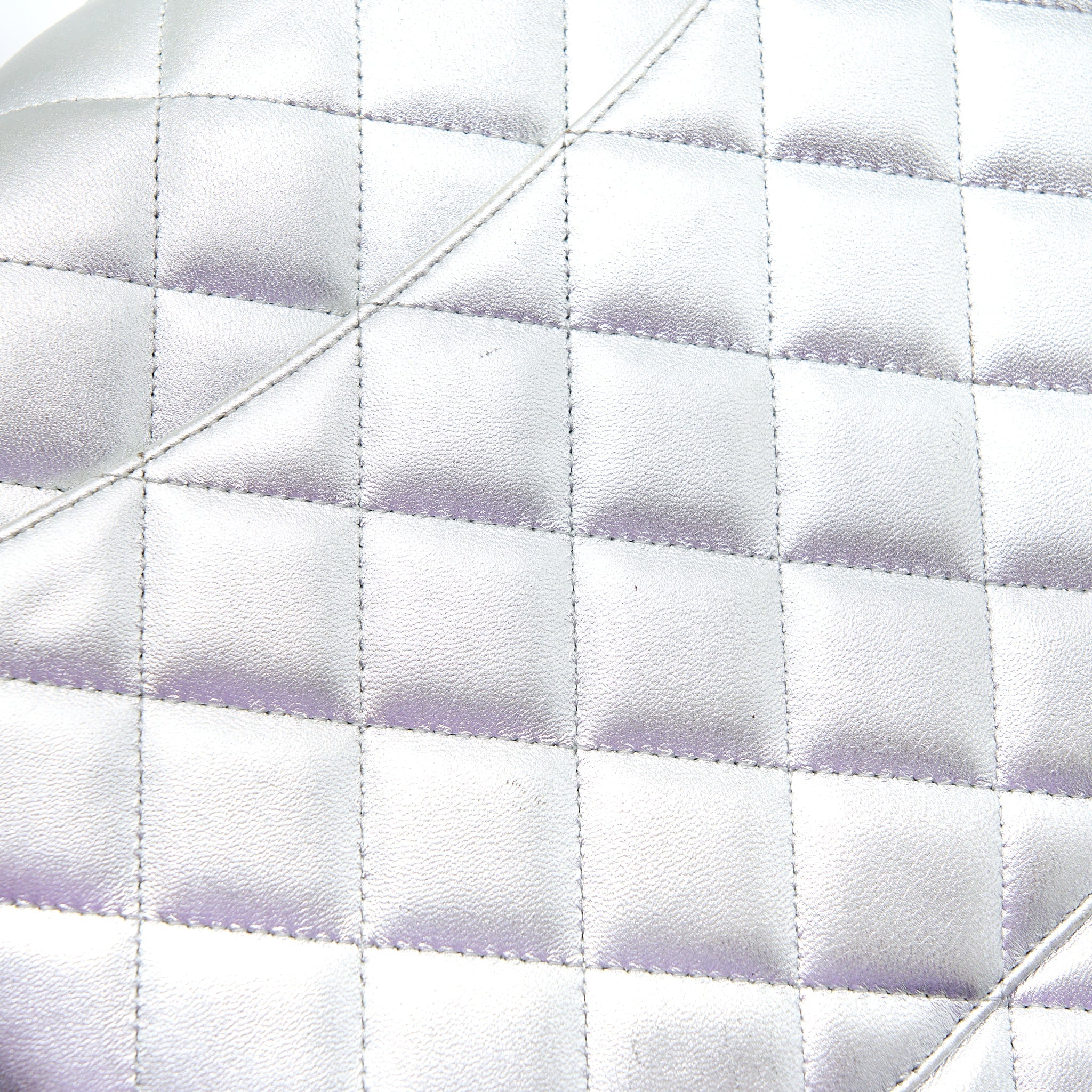 CHANEL MAXI CLASSIC SINGLE FLAP BAG LAMBSKIN SILVER SHW