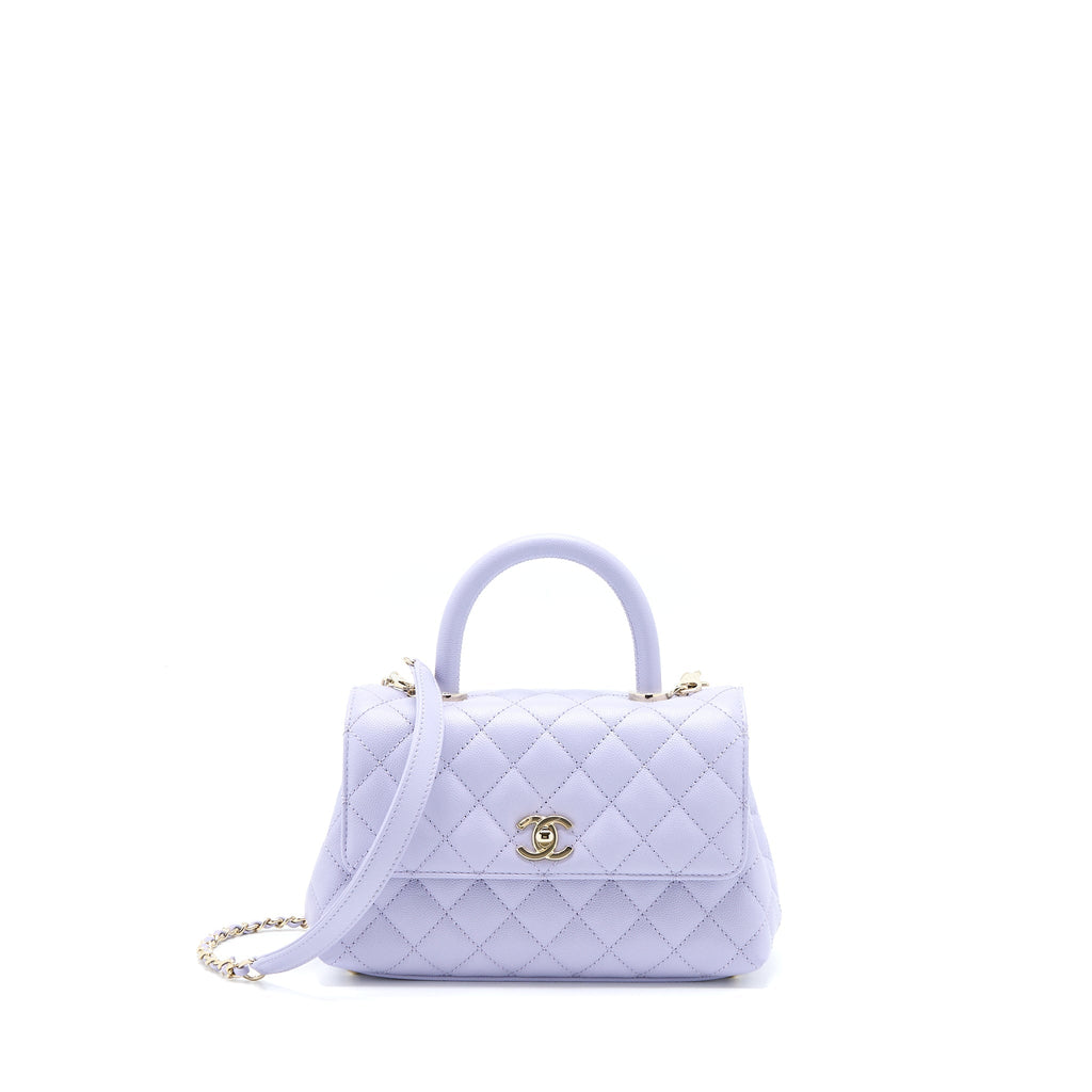 CHANEL SMALL COCO HANDLE CAVIAR LAVENDER PURPLE LGHW (MICROCHIP)