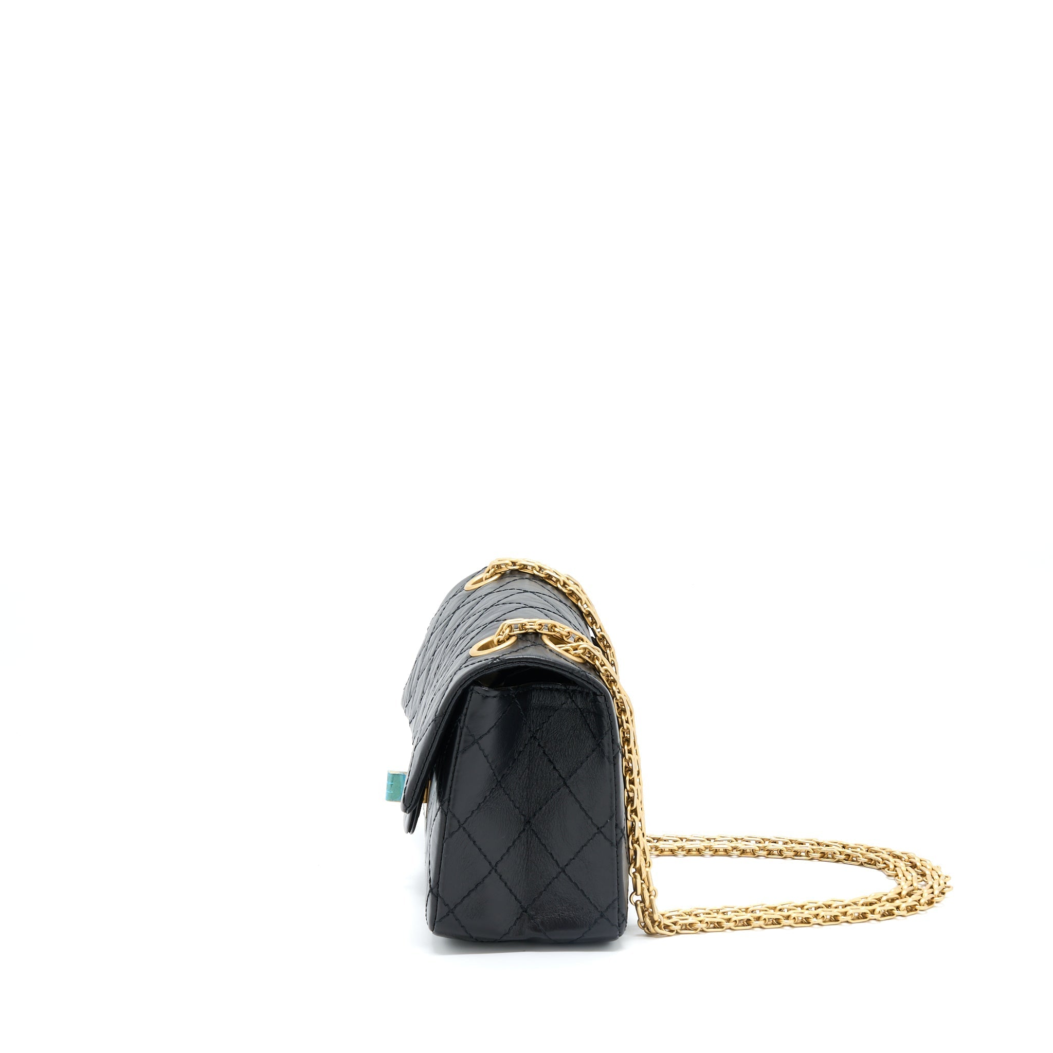 CHANEL MINI 2.55 REISSUE FLAP BAG AGED CALFSKIN BLACK GHW (MICROCHIP)