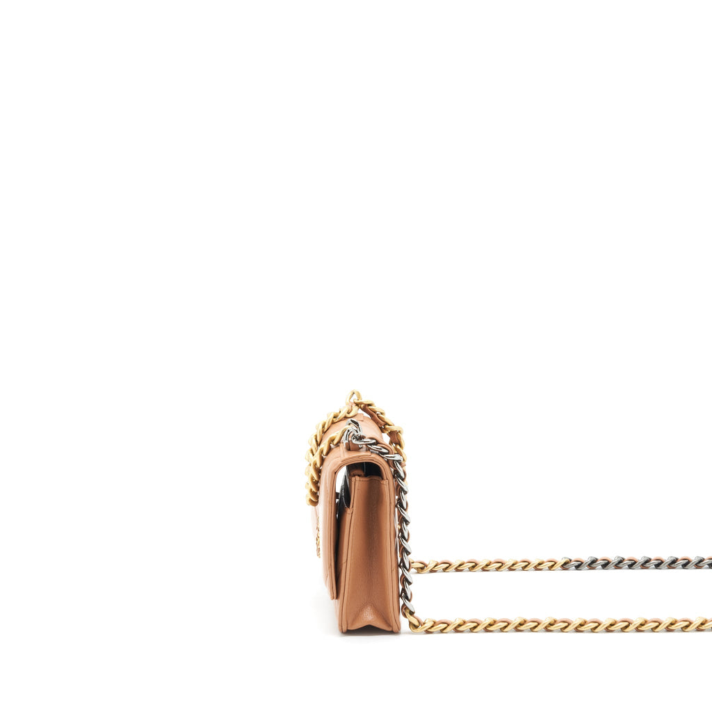 CHANEL 19 WALLET ON CHAIN LAMBSKIN DARK BEIGE GHW