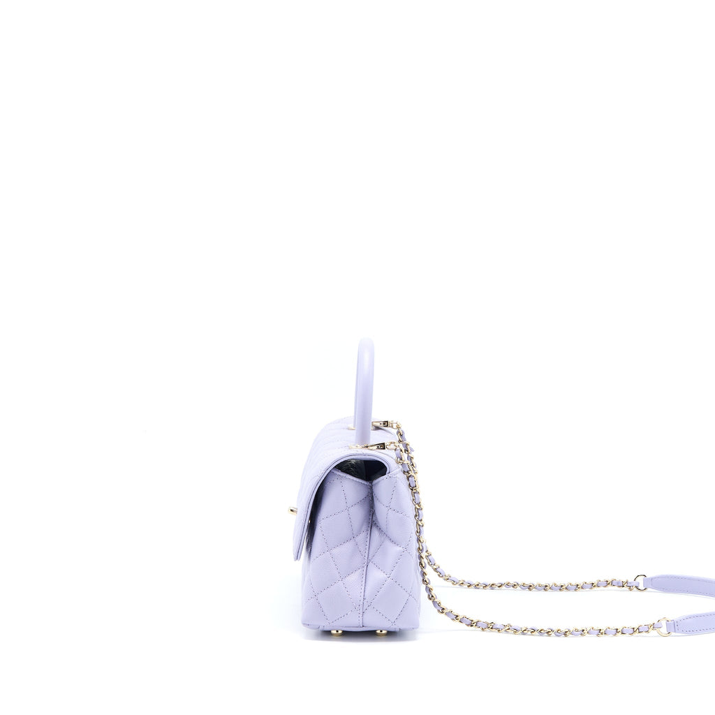 CHANEL SMALL COCO HANDLE CAVIAR LAVENDER PURPLE LGHW (MICROCHIP)