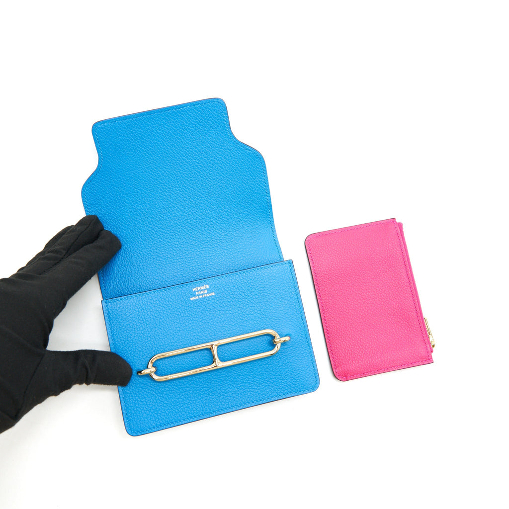 HERMES ROULIS SLIM WALLET EVERCOLOR BLEU FRIDA/ROSE MEXICO GHW