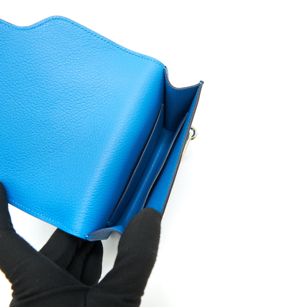 HERMES ROULIS SLIM WALLET EVERCOLOR BLEU FRIDA/ROSE MEXICO GHW