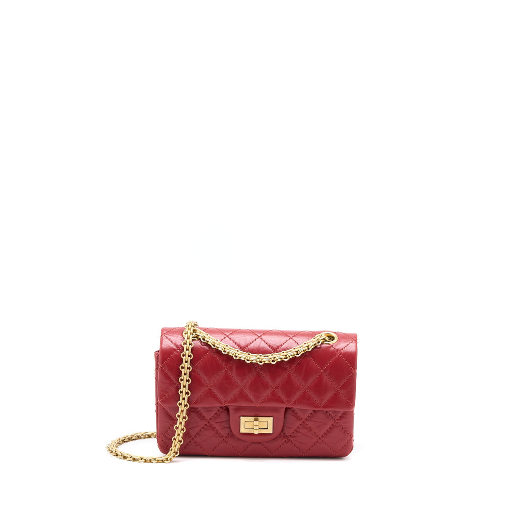 CHANEL MINI 2.55 AGED CALFSKIN RED BRUSHED GHW