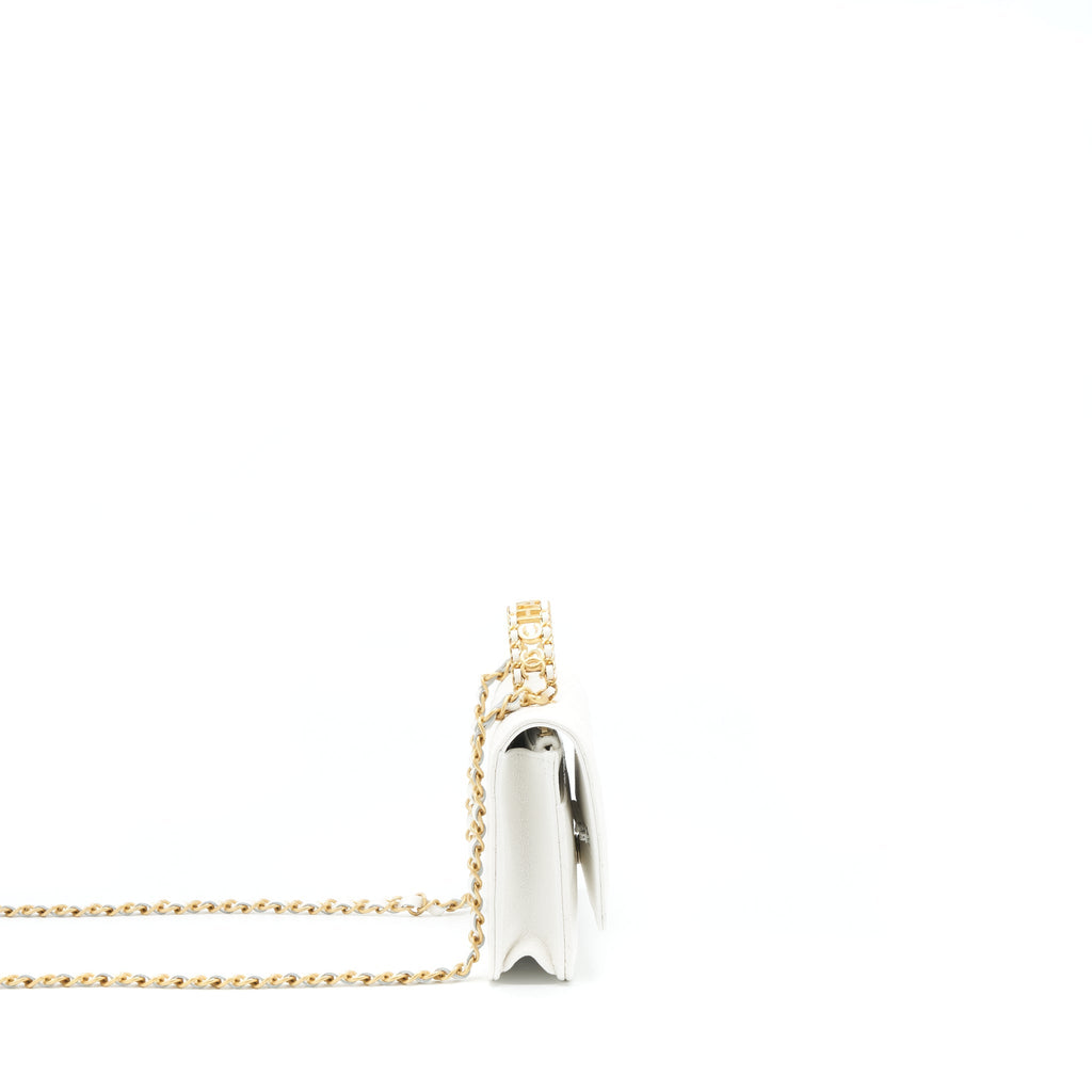 CHANEL 22S LOGO TOP HANDLE WALLET ON CHAIN CAVIAR WHITE GHW
