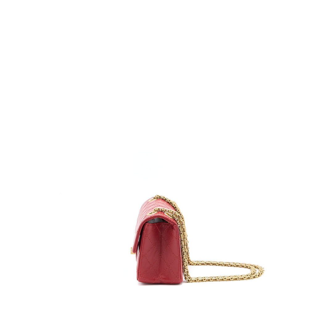 CHANEL MINI 2.55 AGED CALFSKIN RED BRUSHED GHW