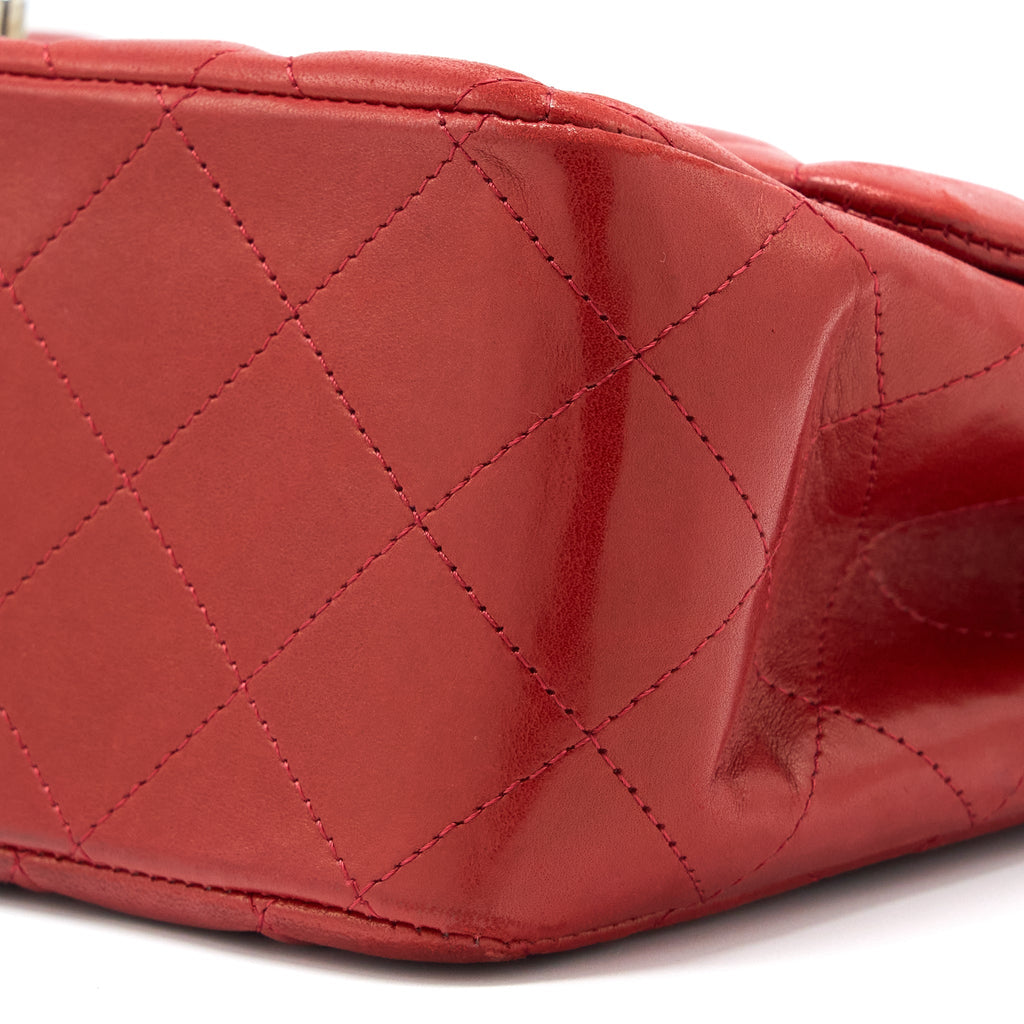 CHANEL CLASSIC JUMBO SINGLE FLAP BAG LAMBSKIN RED SHW