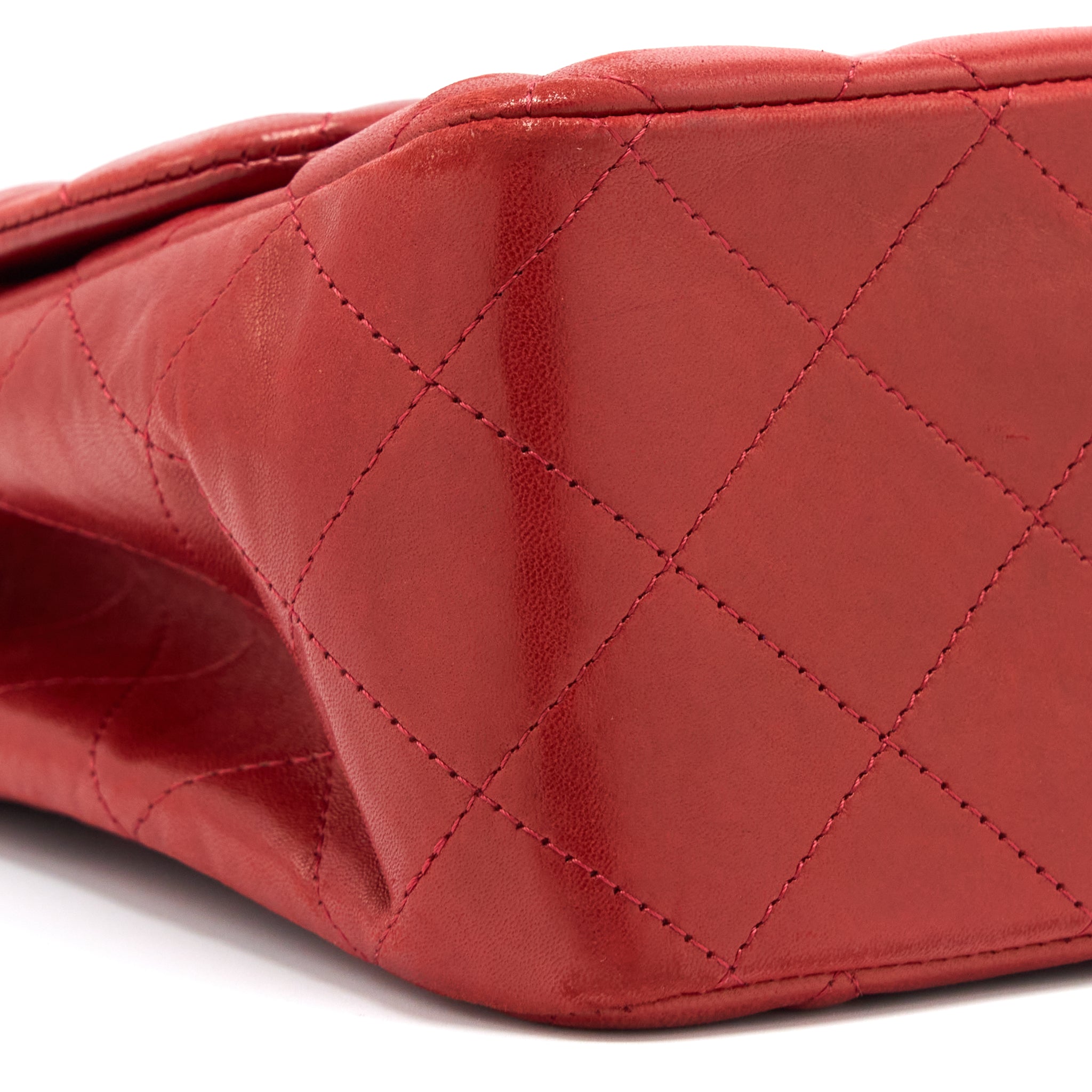 CHANEL CLASSIC JUMBO SINGLE FLAP BAG LAMBSKIN RED SHW