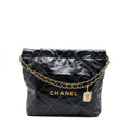 CHANEL SMALL 22 BAG SHINY CALFSKIN BLACK GHW (MICROCHIP)