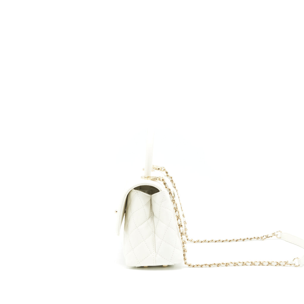 CHANEL SMALL COCO HANDLE CAVIAR WHITE LGHW (MICROCHIP)