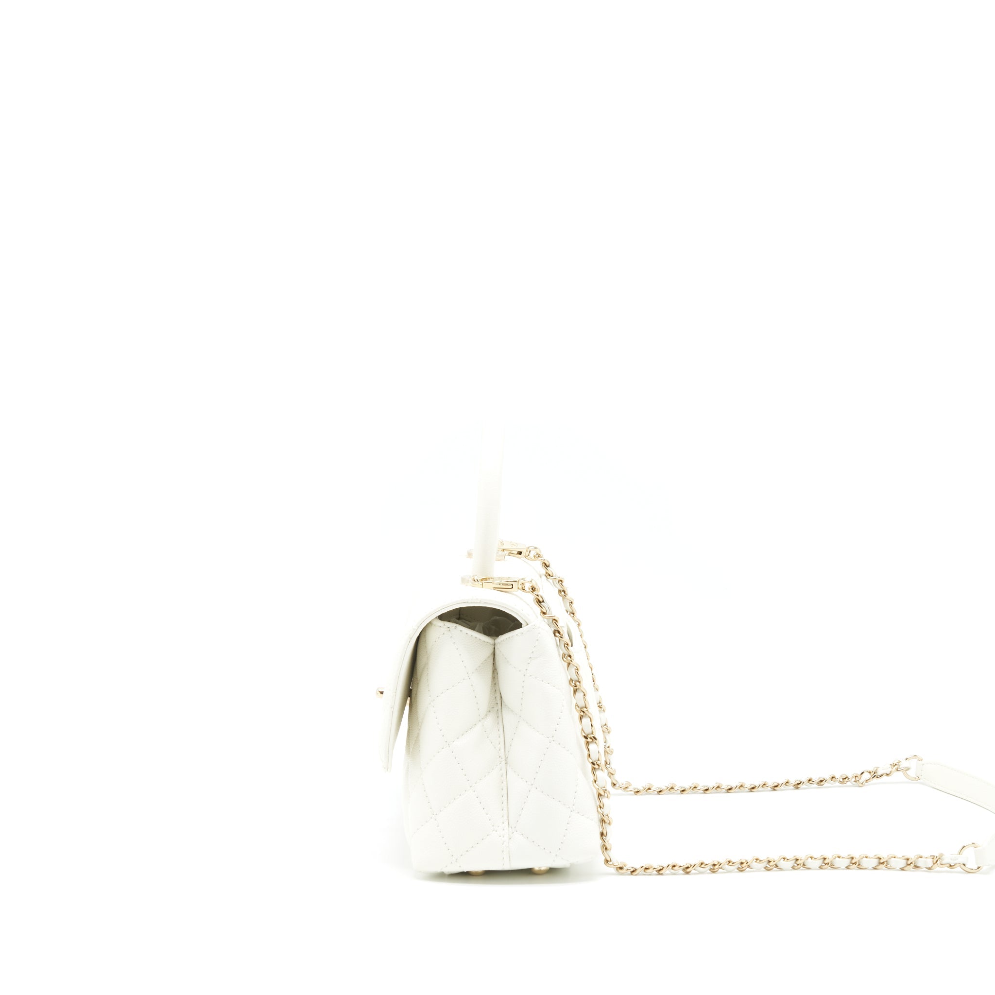 CHANEL SMALL COCO HANDLE CAVIAR WHITE LGHW (MICROCHIP)
