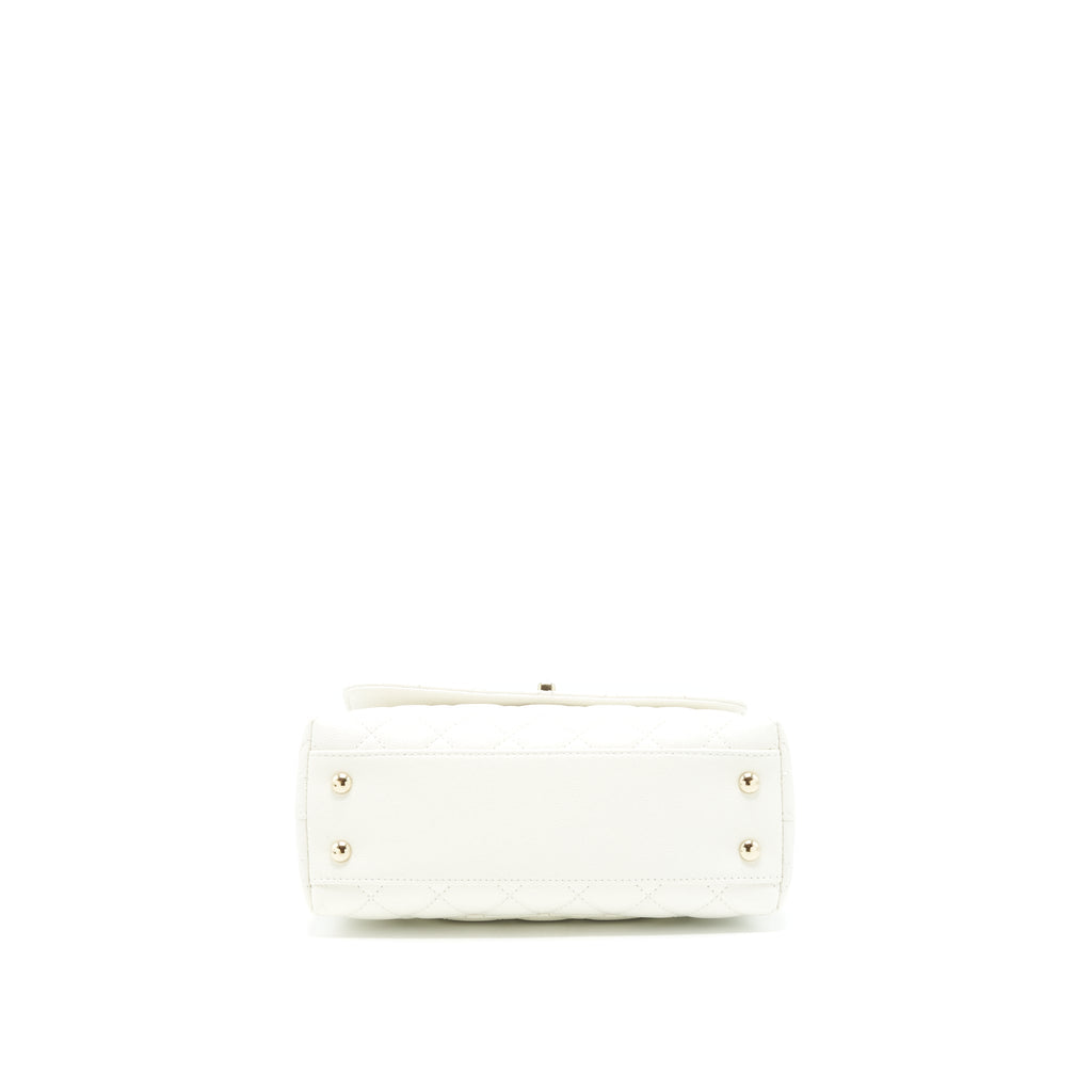 CHANEL SMALL COCO HANDLE CAVIAR WHITE LGHW (MICROCHIP)