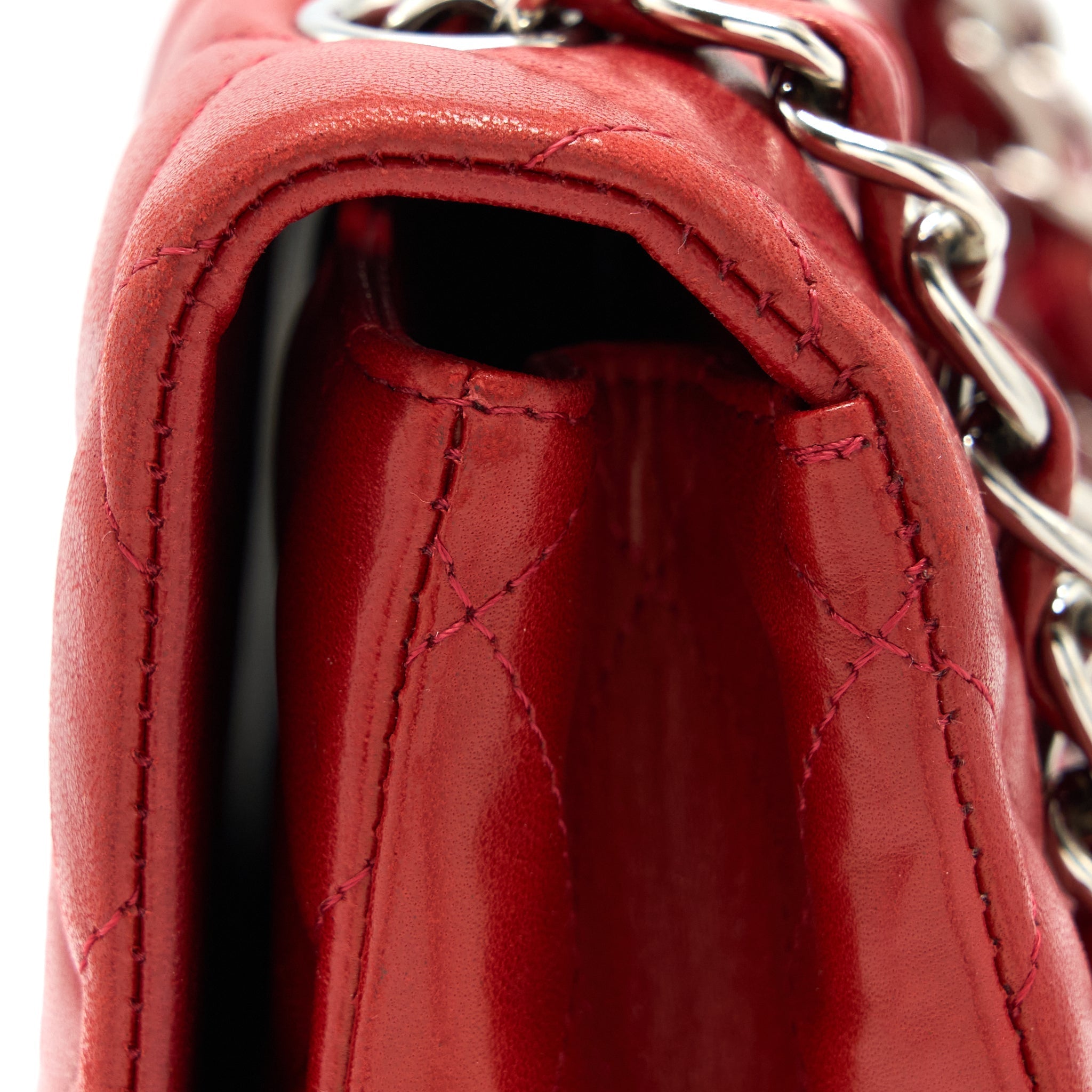 CHANEL CLASSIC JUMBO SINGLE FLAP BAG LAMBSKIN RED SHW