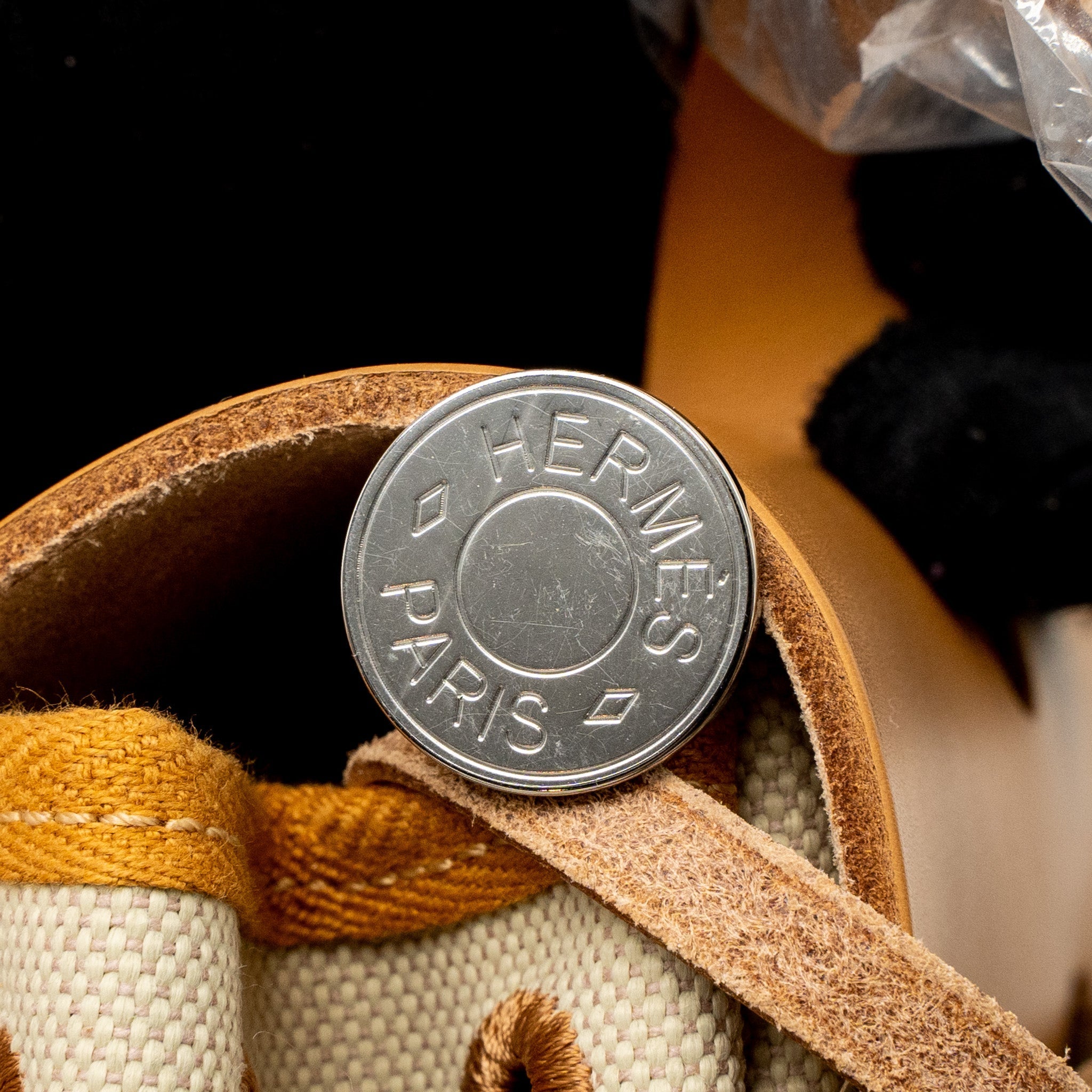 HERMES HERBAG 31 ZIP BAG CANVAS/VACHE HUNTER BETON/NATUREL SABLE SHW