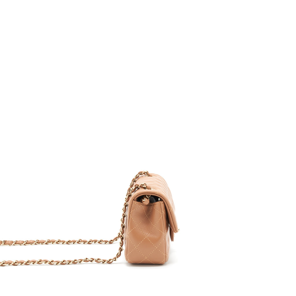 CHANEL 22S MINI RECTANGULAR BAG LAMBSKIN CARAMEL LGHW