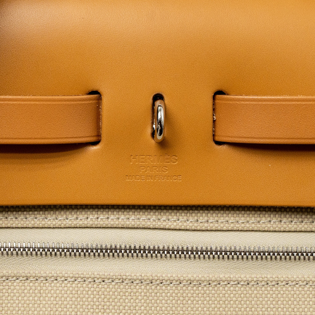HERMES HERBAG 31 ZIP BAG CANVAS/VACHE HUNTER BETON/NATUREL SABLE SHW
