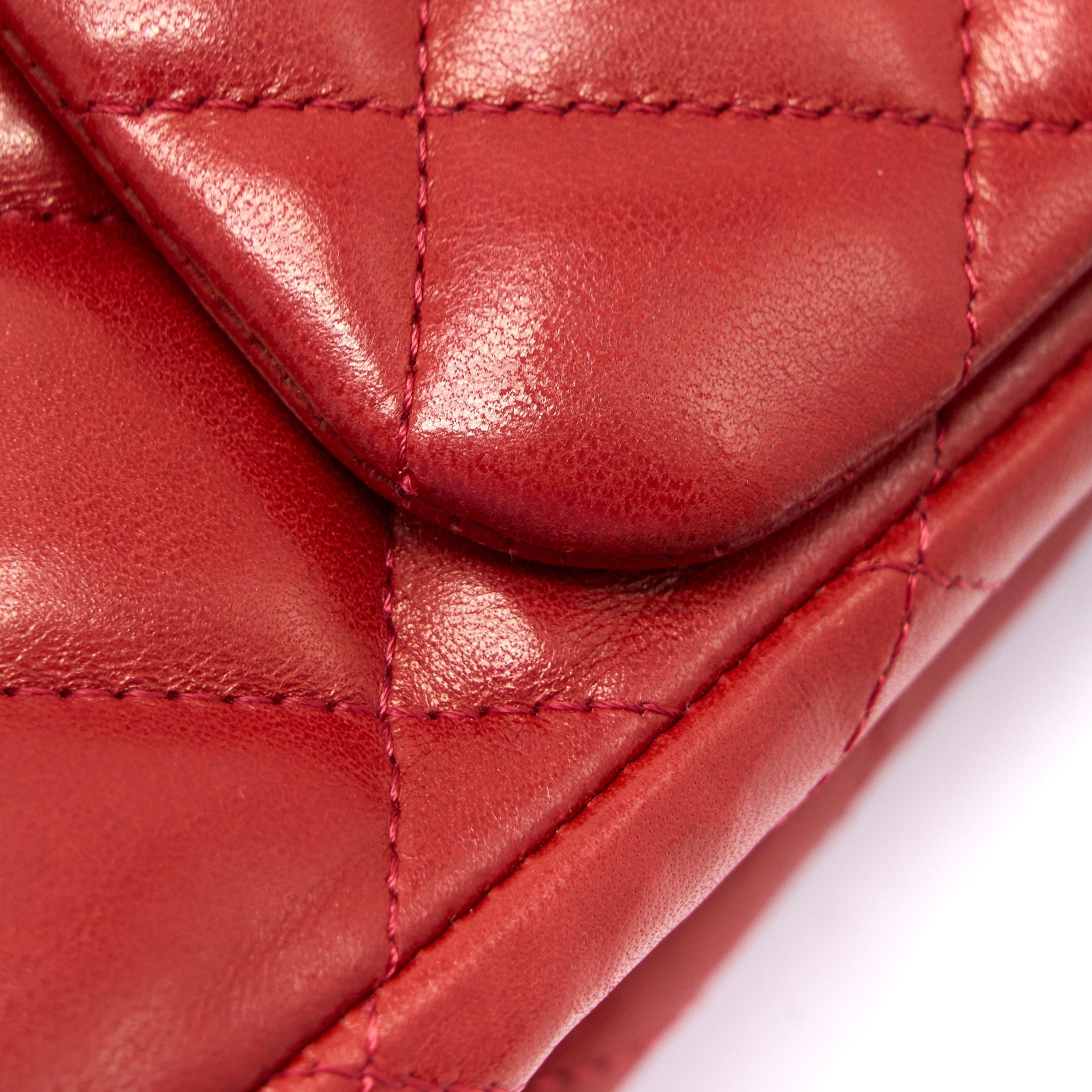 CHANEL CLASSIC JUMBO SINGLE FLAP BAG LAMBSKIN RED SHW