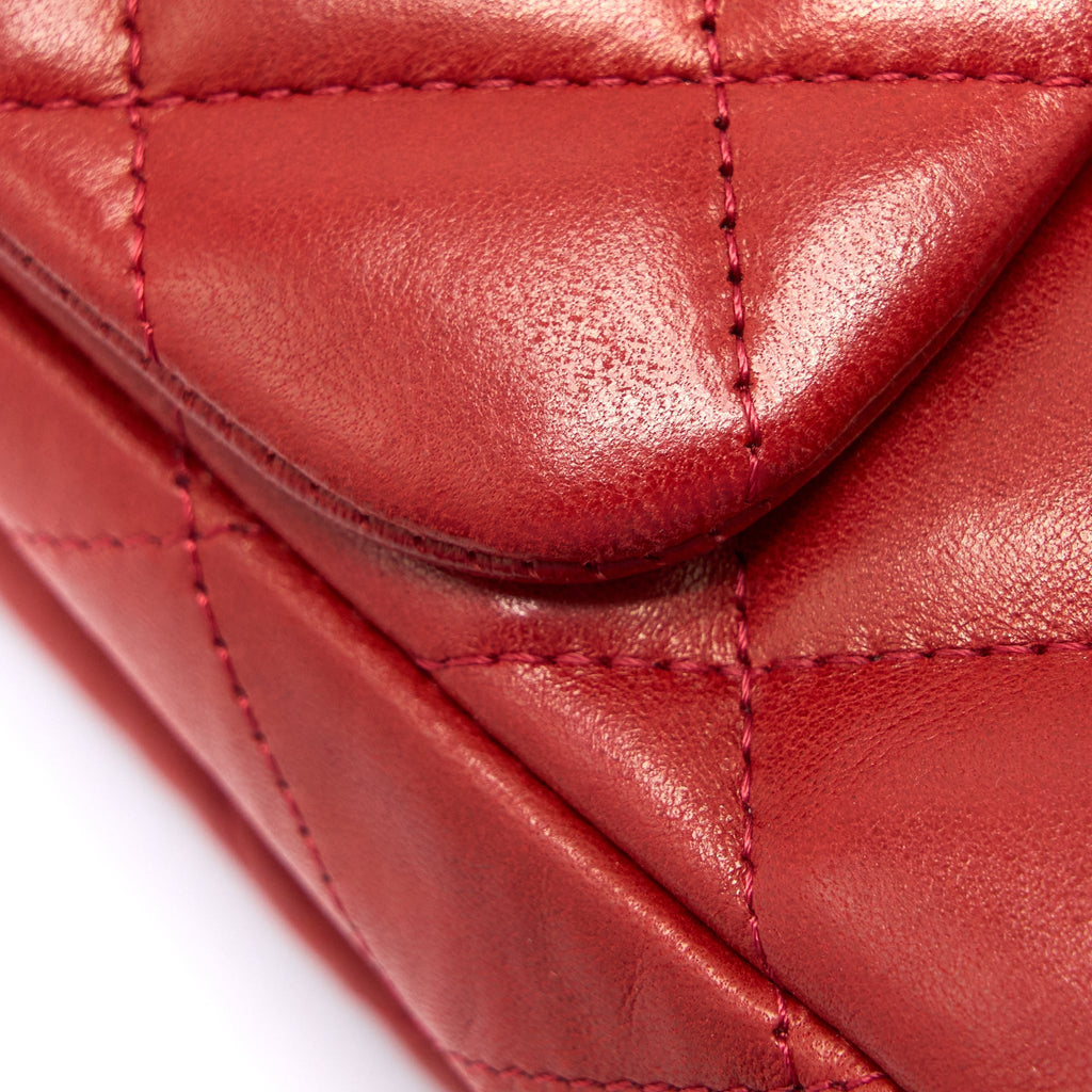 CHANEL CLASSIC JUMBO SINGLE FLAP BAG LAMBSKIN RED SHW