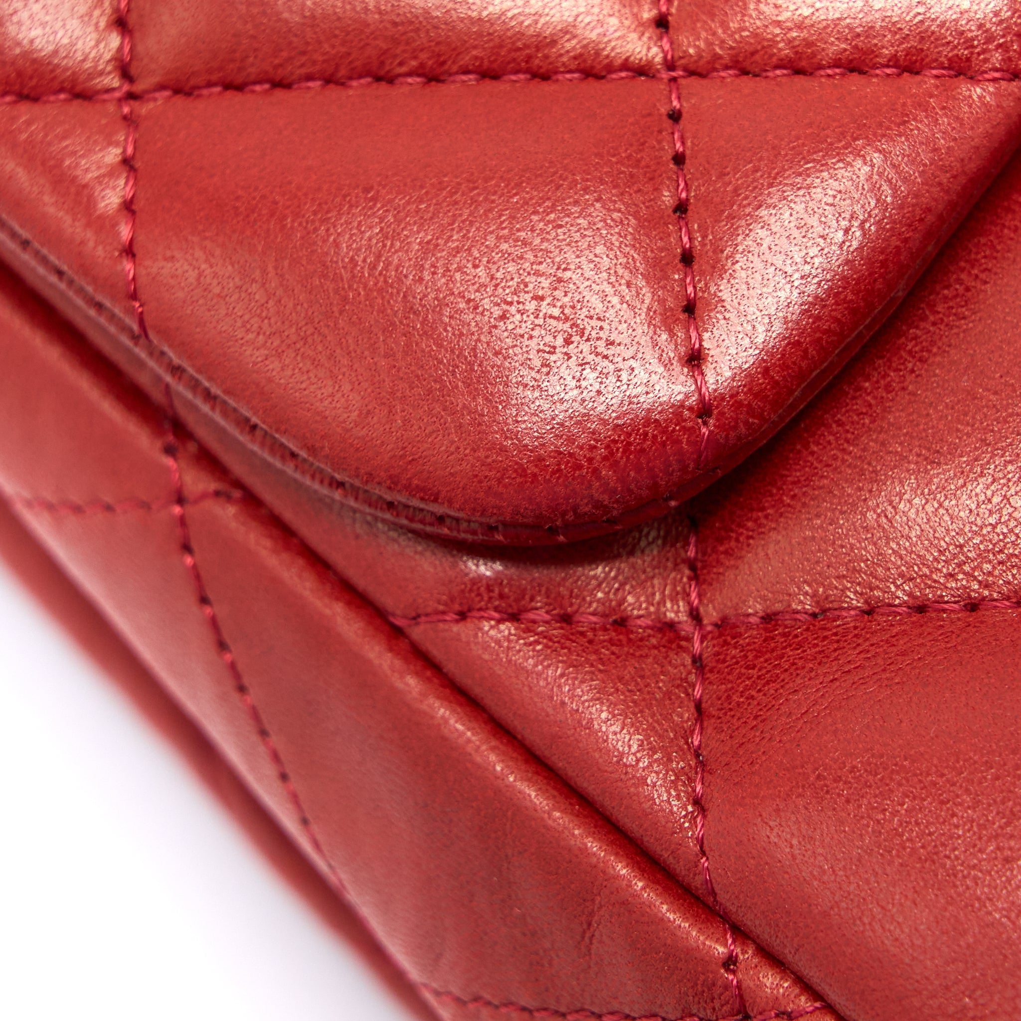 CHANEL CLASSIC JUMBO SINGLE FLAP BAG LAMBSKIN RED SHW