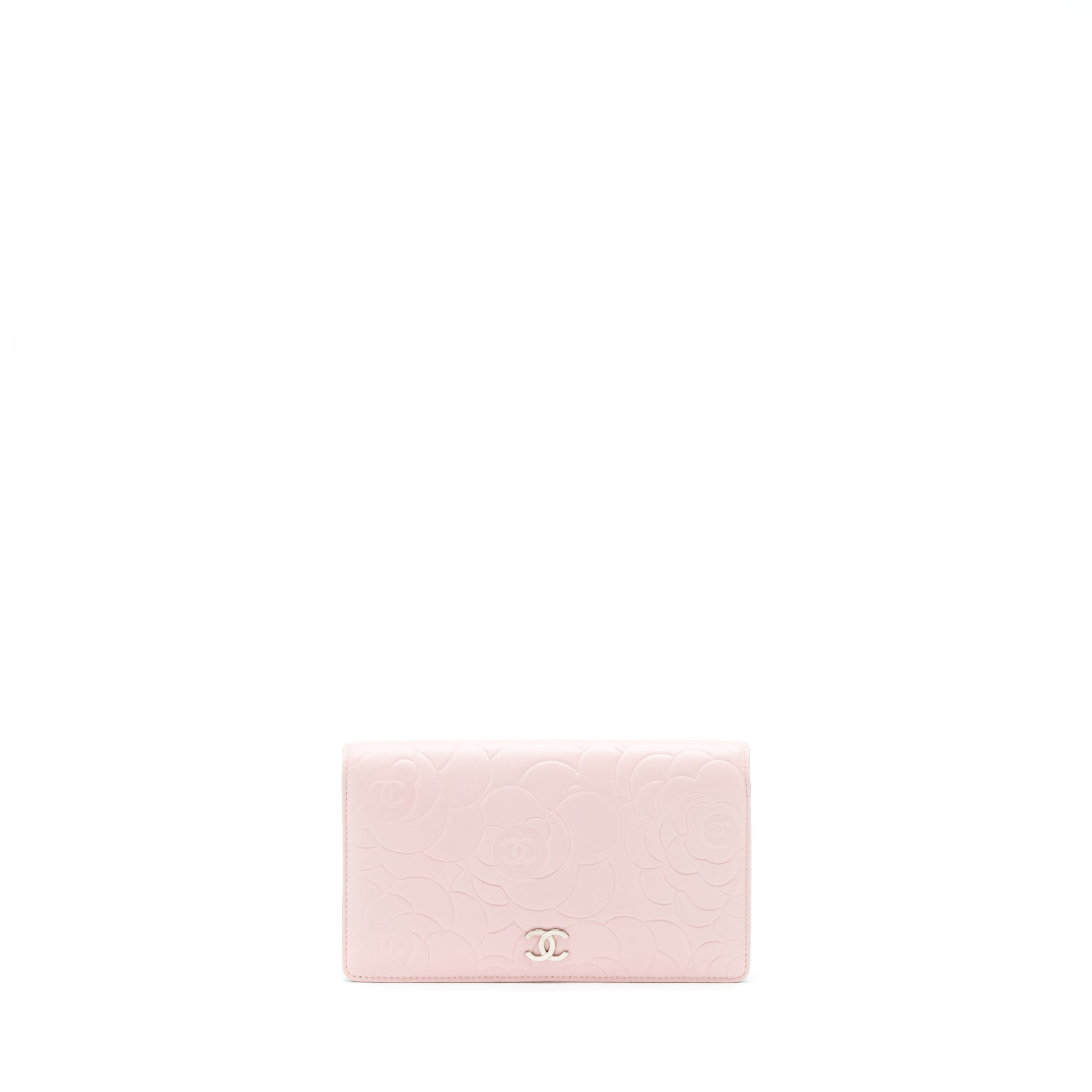 CHANEL CAMELLIA LONG WALLET LAMBSKIN LIGHT PINK/DARK BROWN SHW